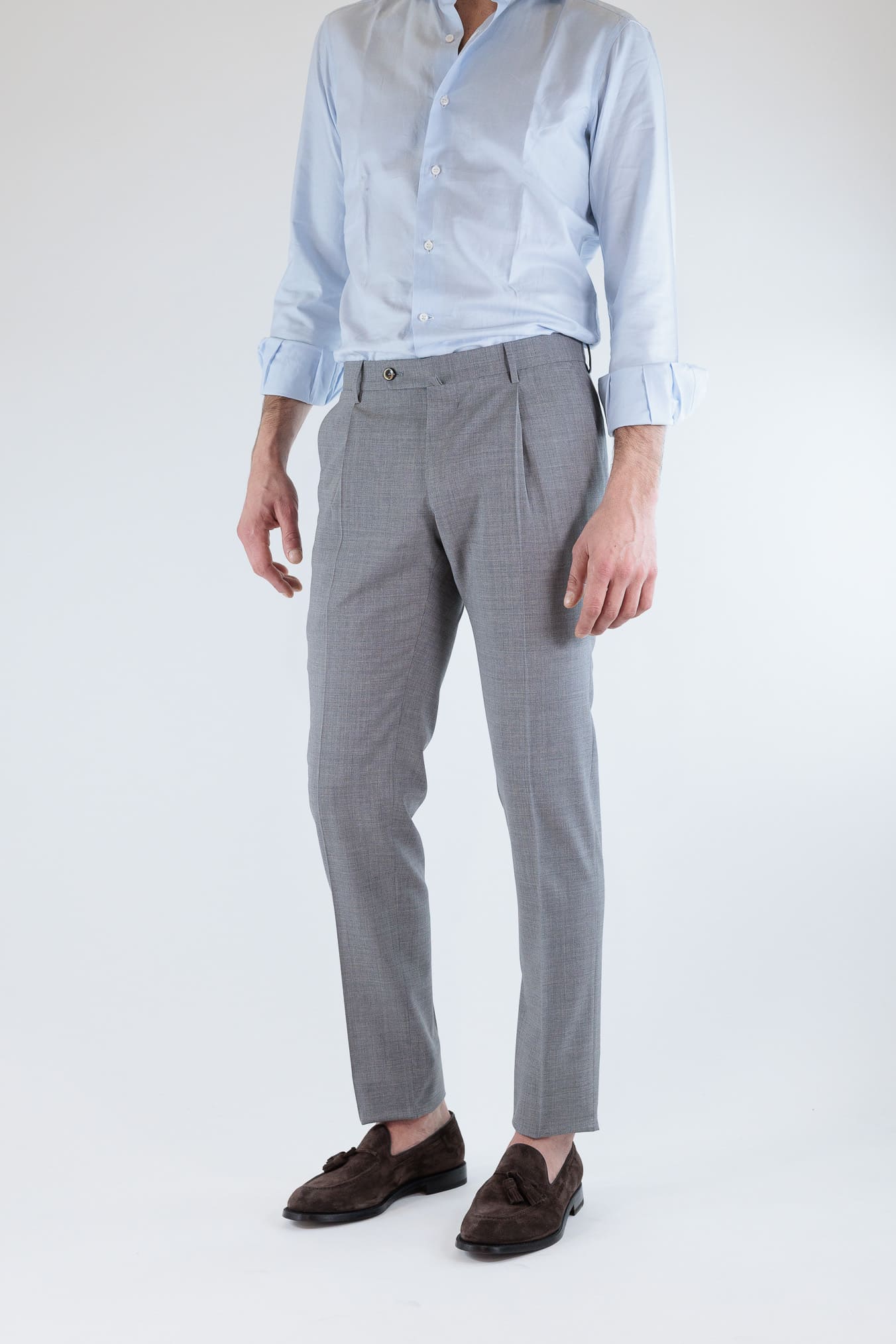 PT Pantaloni Fresco Lana Armatura Tela Grigio Chiaro