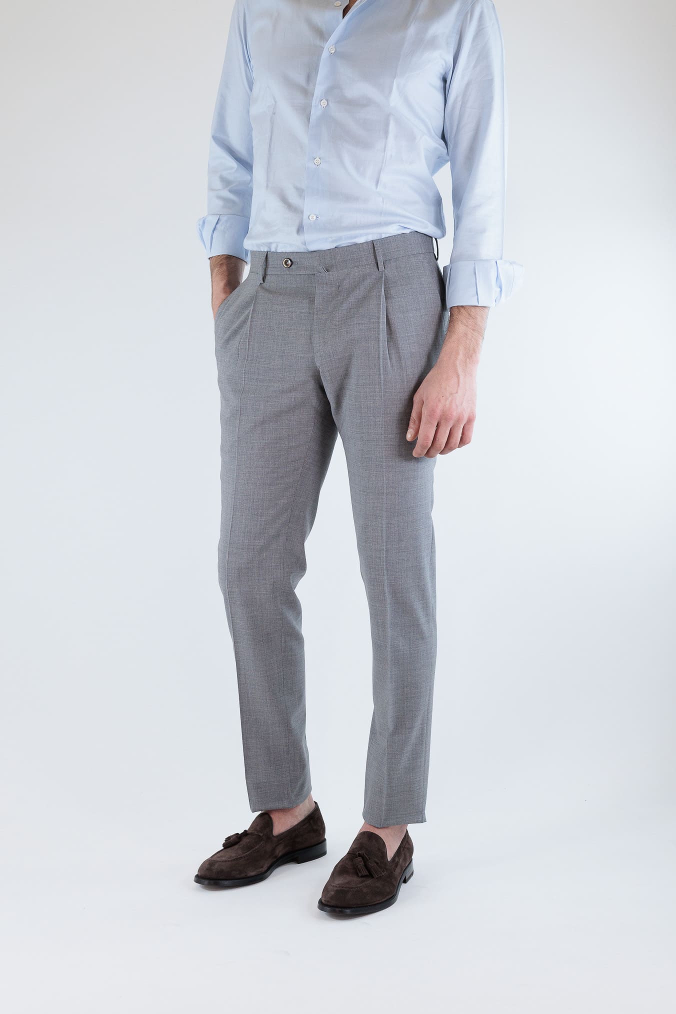 PT Pantaloni Fresco Lana Armatura Tela Grigio Chiaro