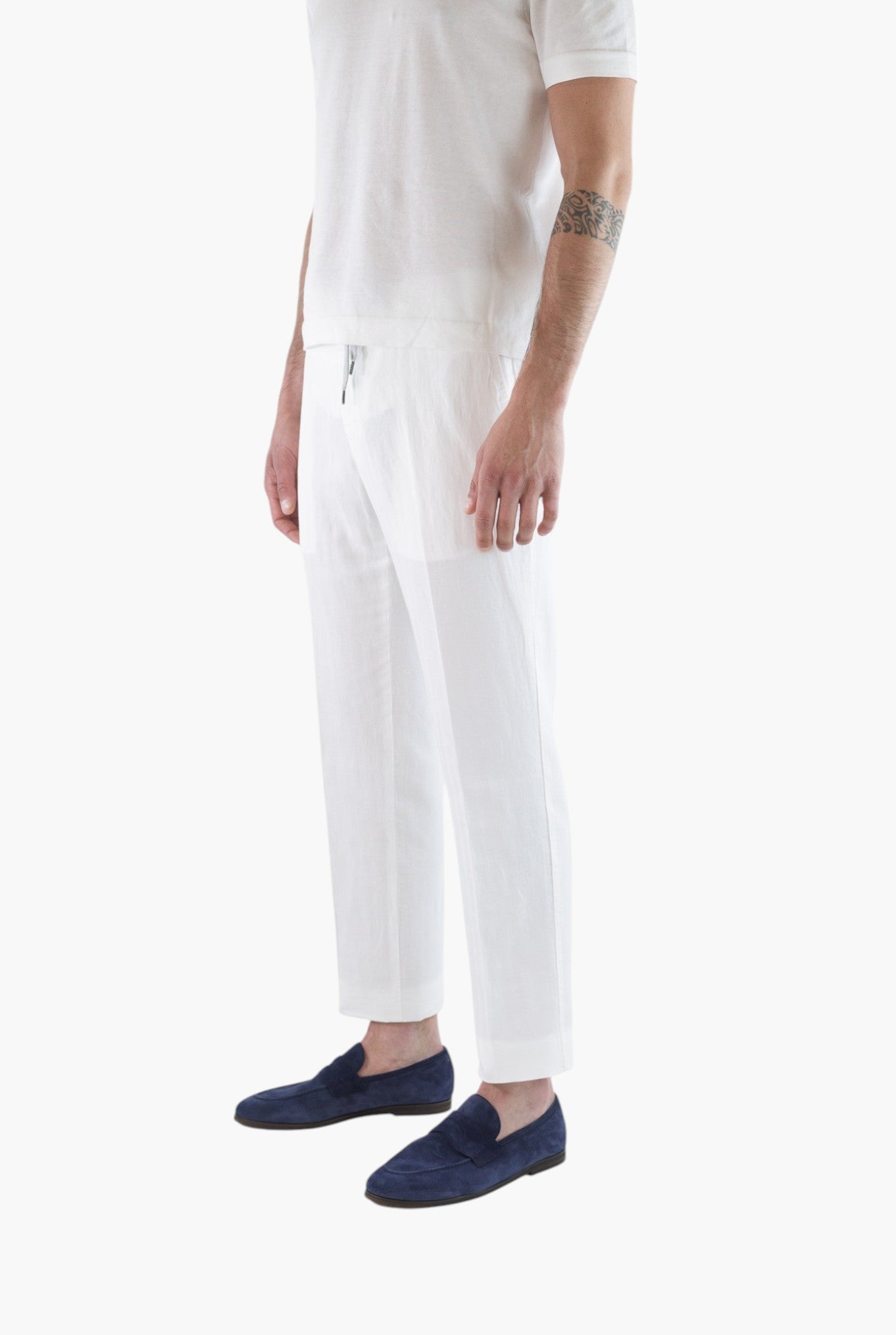 PT Pantaloni Coulisse Washed Spigati Bianchi