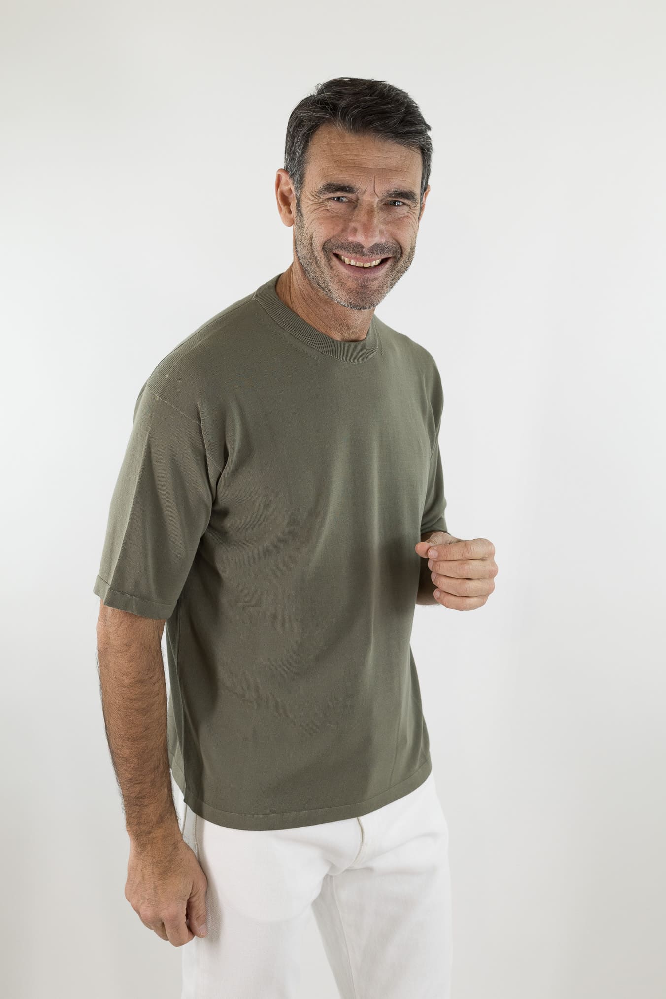 ROBERTO COLLINA Girocollo Cotone Maniche Corte Verde Militare