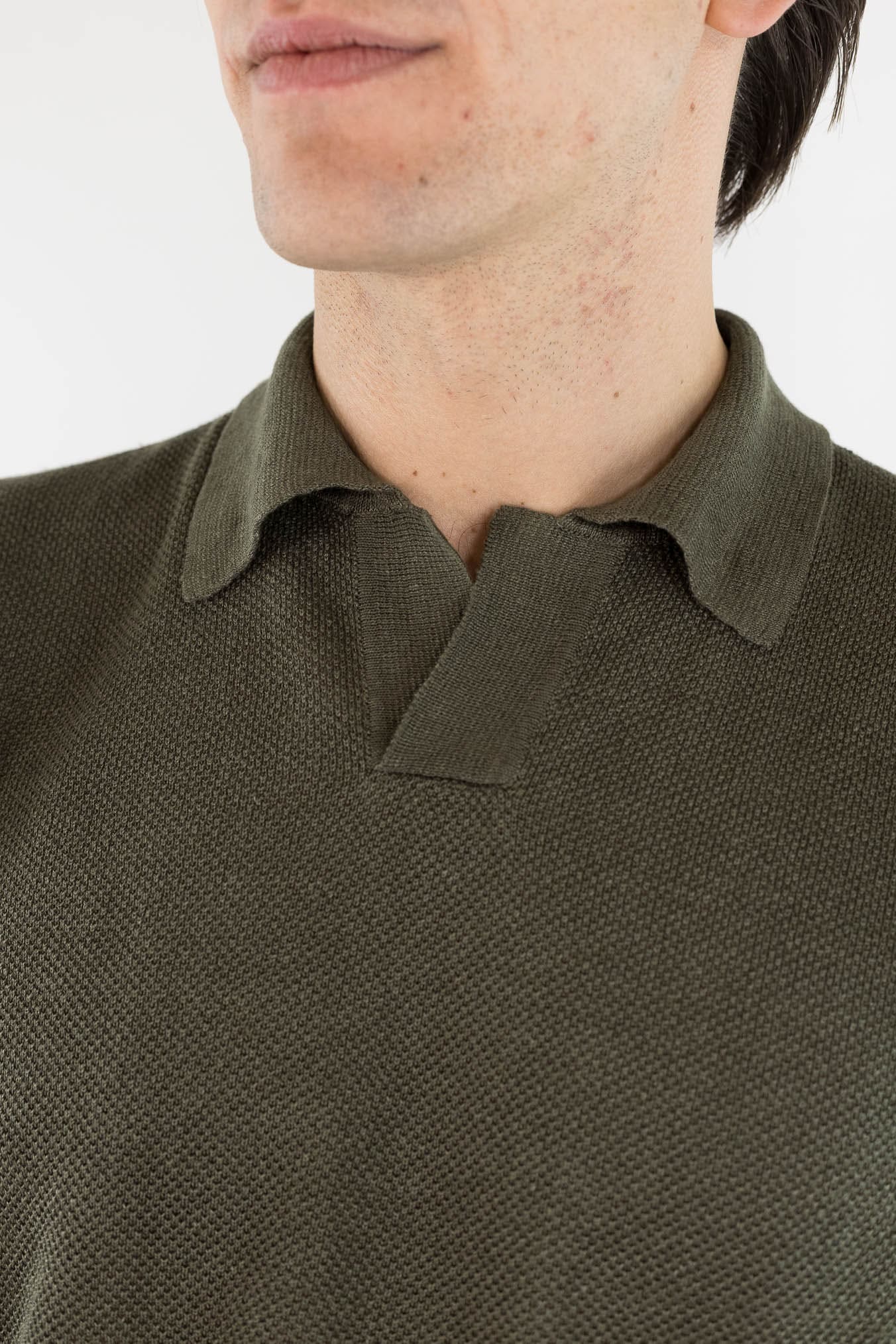 ROBERTO COLLINA Polo Skipper Lino Piquet Verde Militare