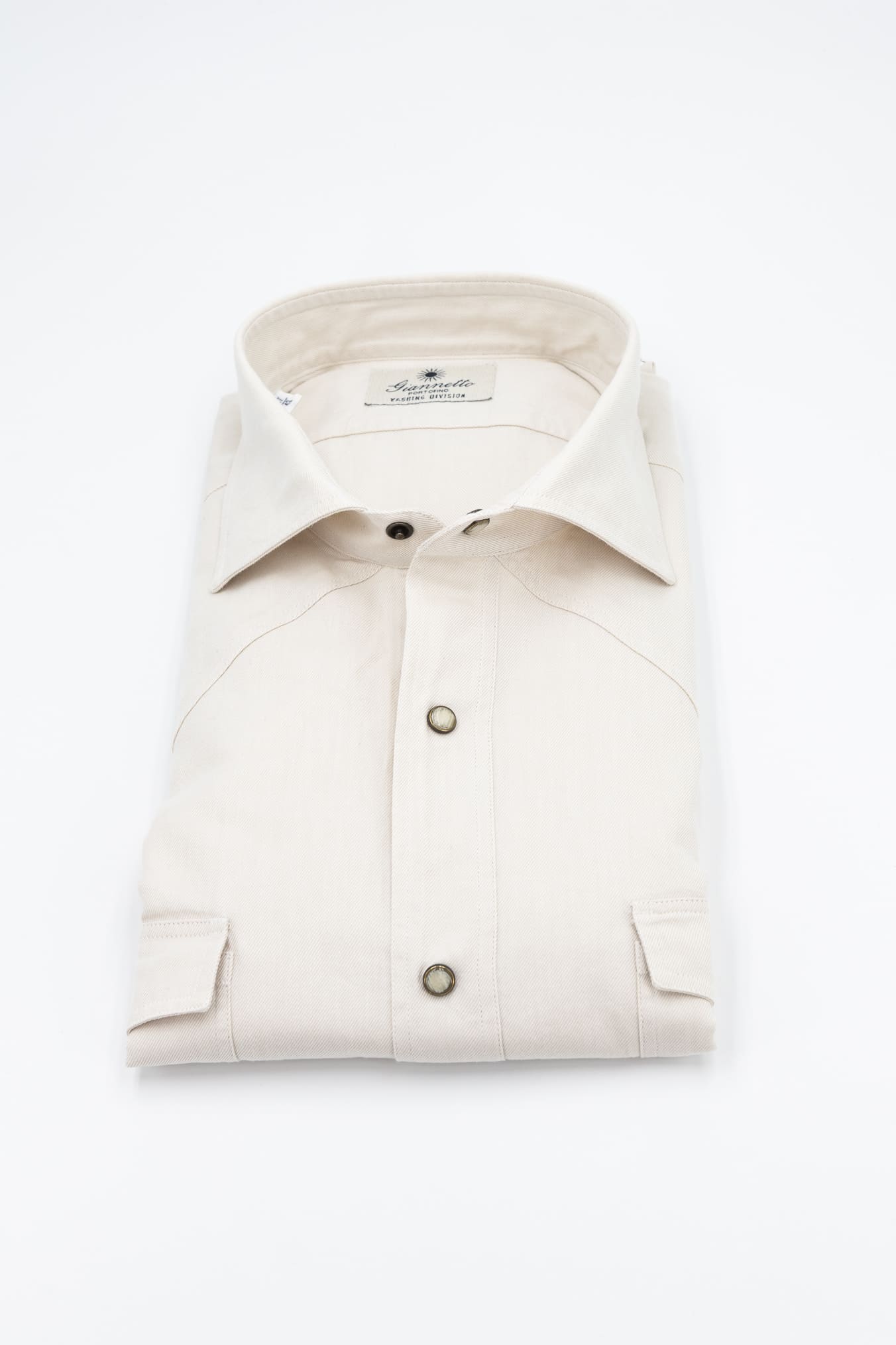 GIANNETTO PORTOFINO Camicia Texana Denim Beige Comfort Fit
