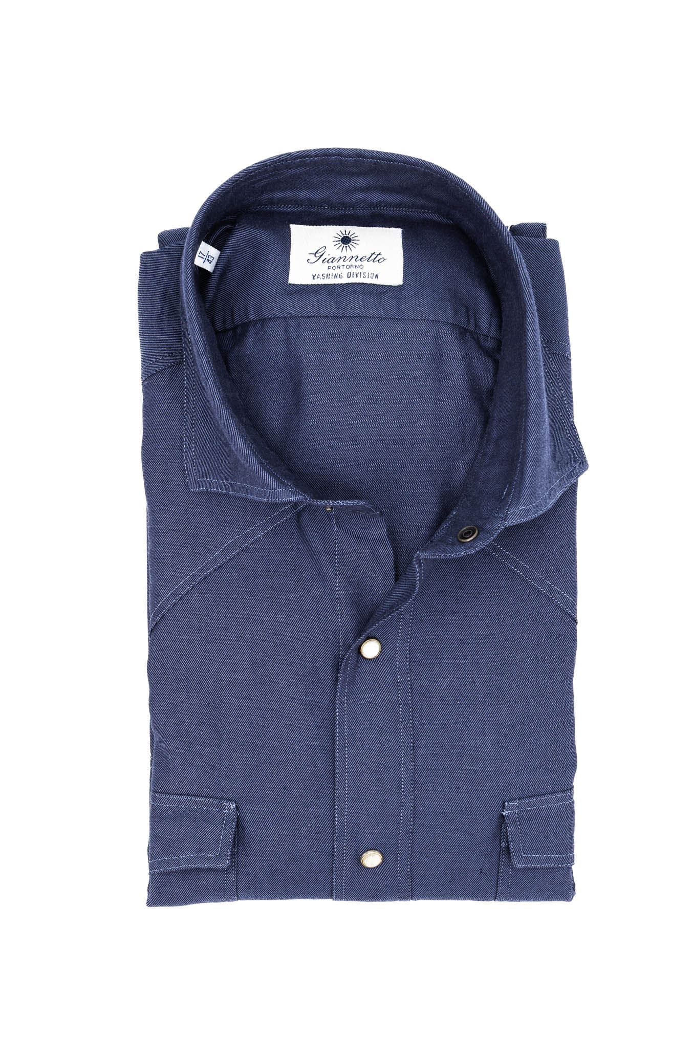 GIANNETTO PORTOFINO Camicia Texana Denim Blu Slim Fit