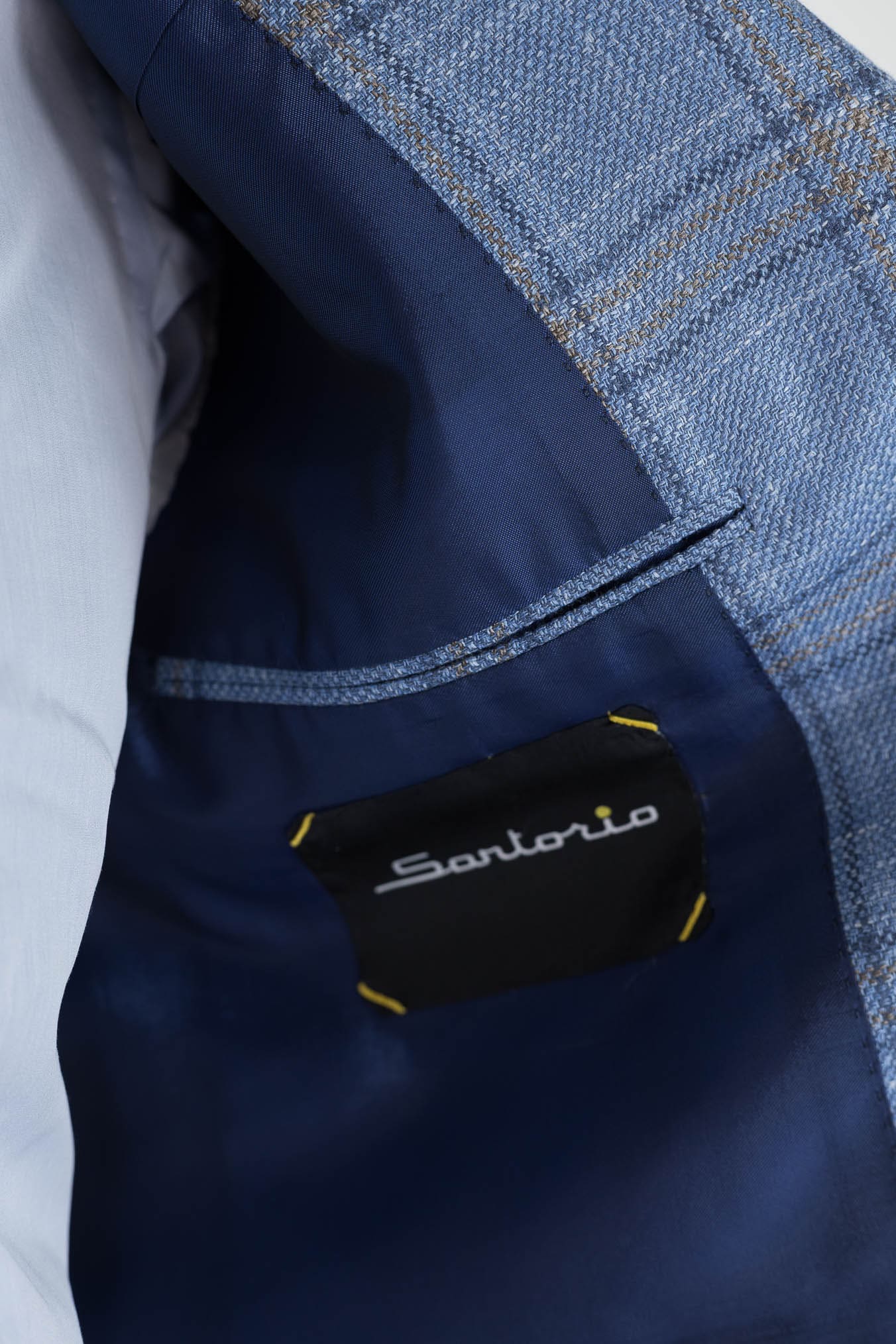 SARTORIO Giacca Check Lana Seta Lino Azzurro