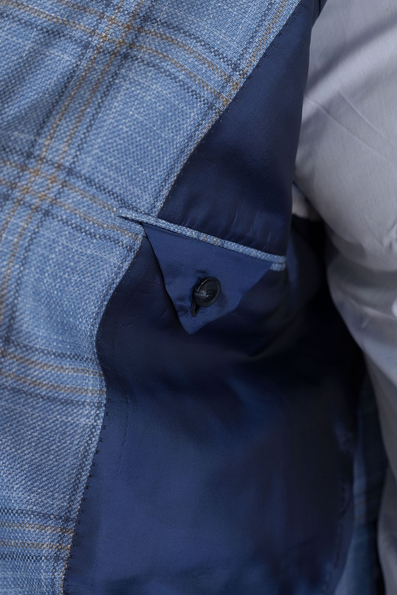 SARTORIO Giacca Check Lana Seta Lino Azzurro