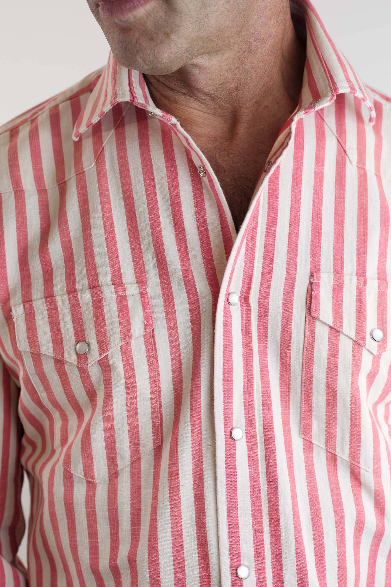 SARTORIO Camicia Texana Washed Cotone Righe Rosse