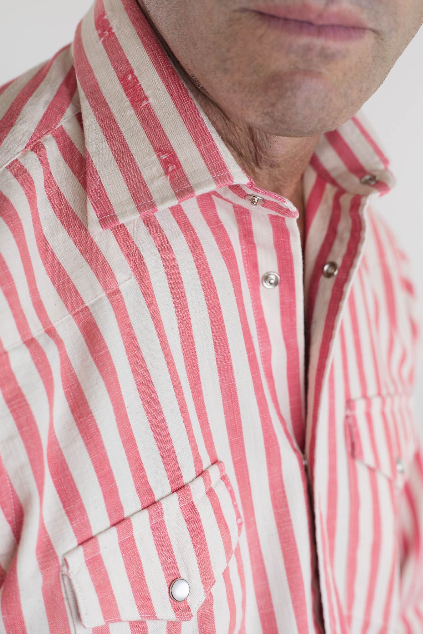 SARTORIO Camicia Texana Washed Cotone Righe Rosse