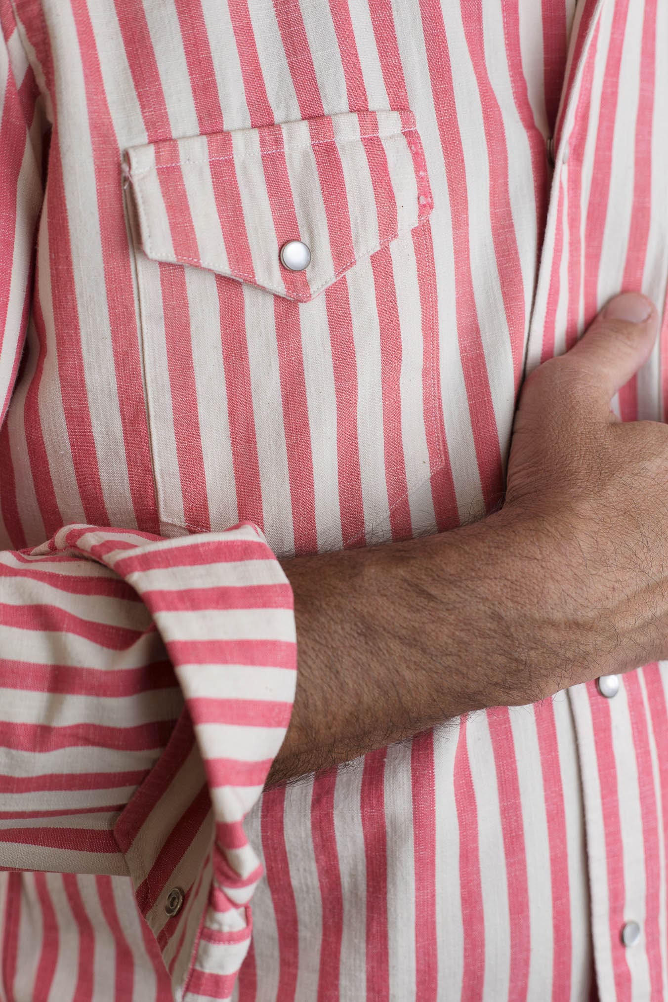 SARTORIO Camicia Texana Washed Cotone Righe Rosse