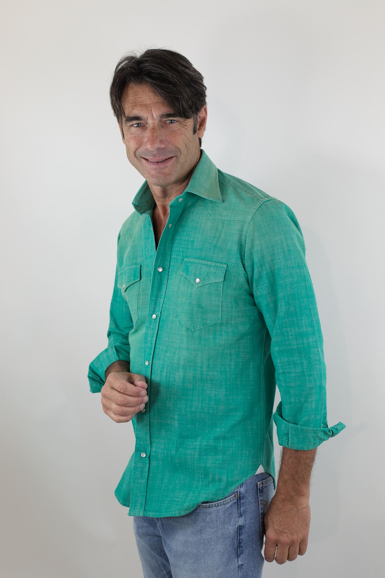 SARTORIO Camicia Texana Washed Cotone Verde
