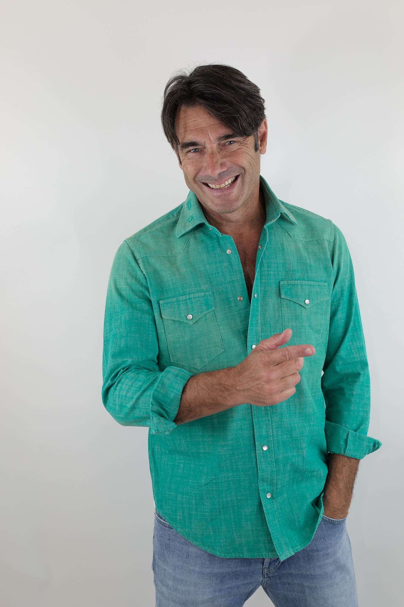 SARTORIO Camicia Texana Washed Cotone Verde