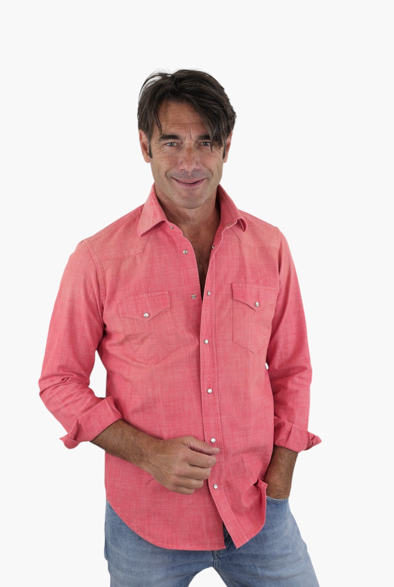 SARTORIO Camicia Texana Washed Cotone Rosso