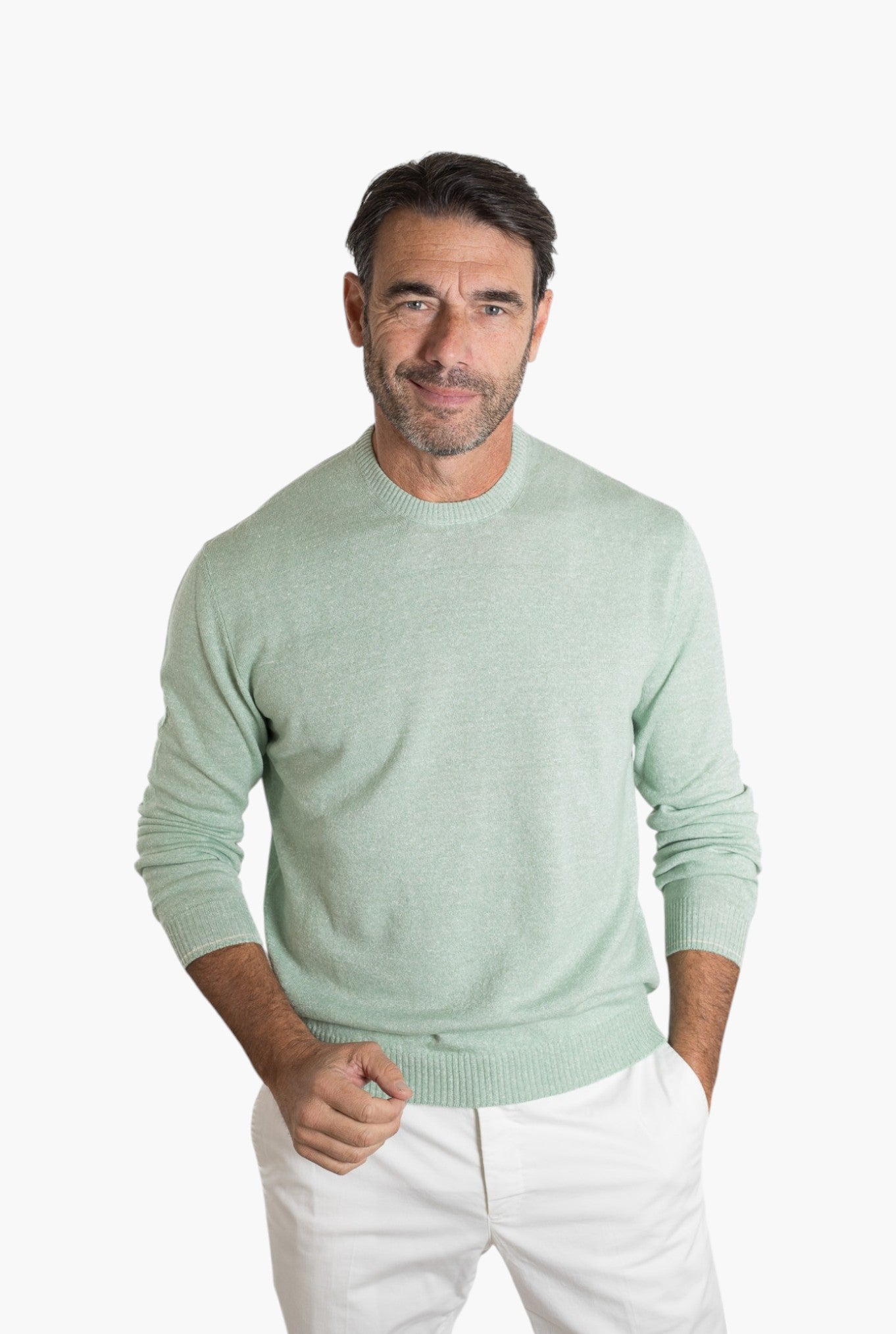 SETTEFILI CASHMERE Girocollo Rasato Cashmere e Lino Verde Mélange
