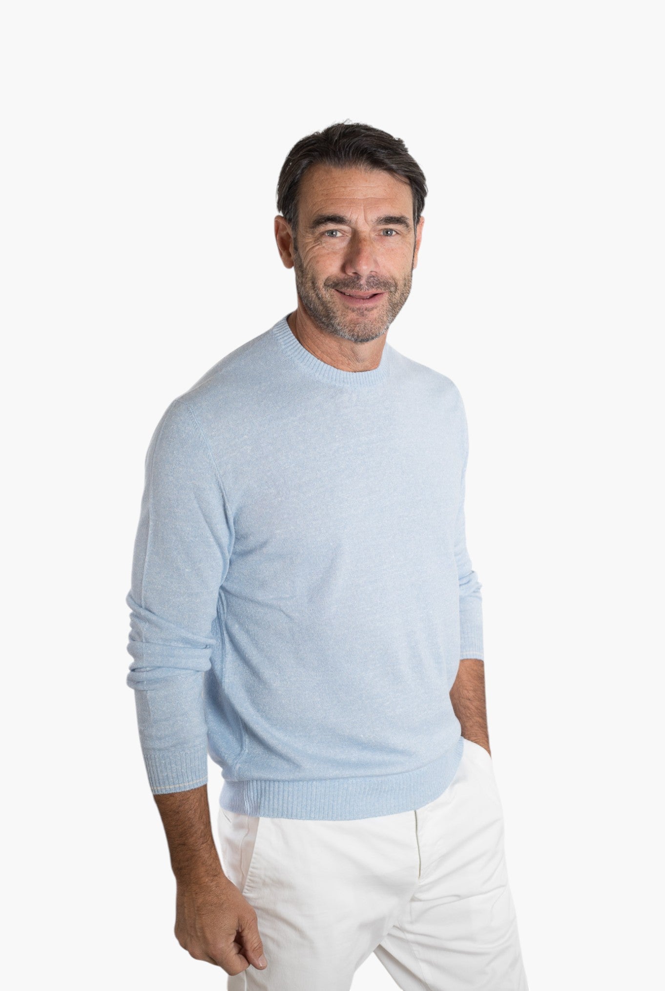 SETTEFILI CASHMERE Girocollo Rasato Cashmere e Lino Celeste Mélange