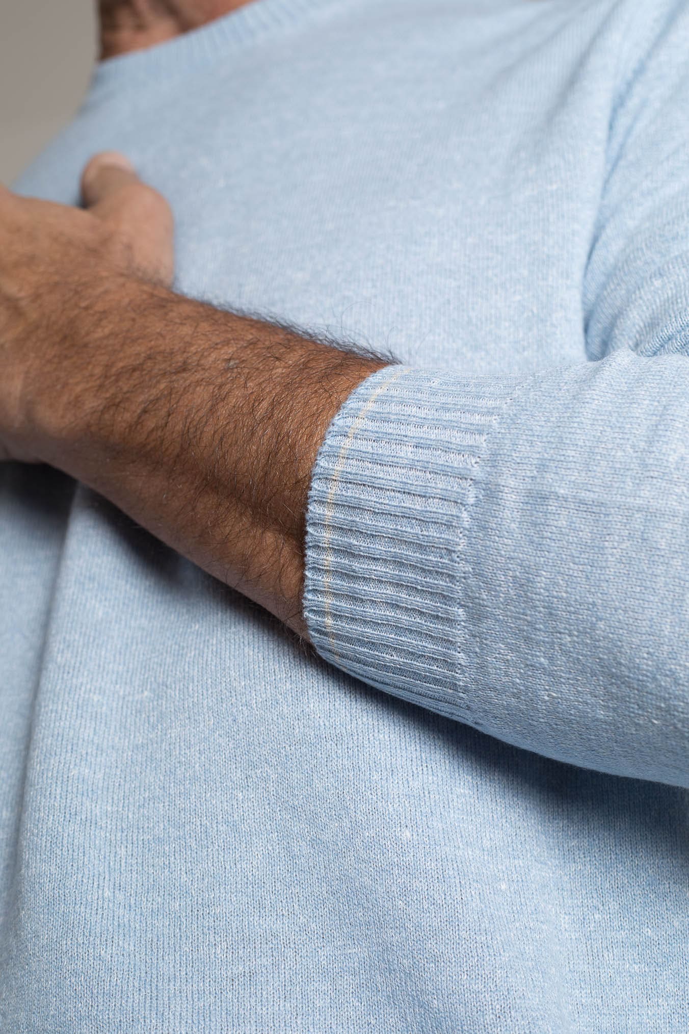 SETTEFILI CASHMERE Girocollo Rasato Cashmere e Lino Celeste Mélange