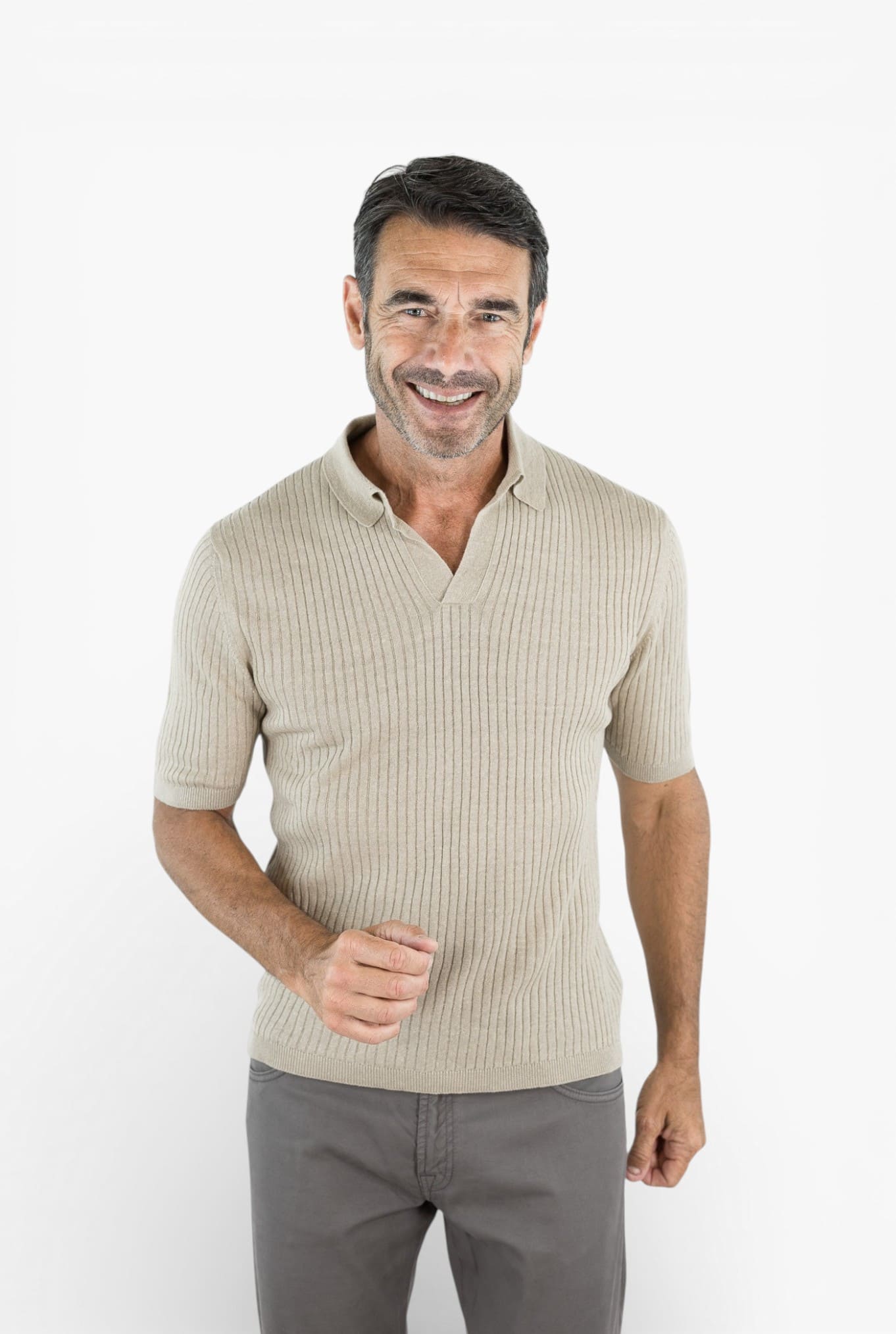 SETTEFILI CASHMERE Polo Skipper Lino Cotone Coste Beige