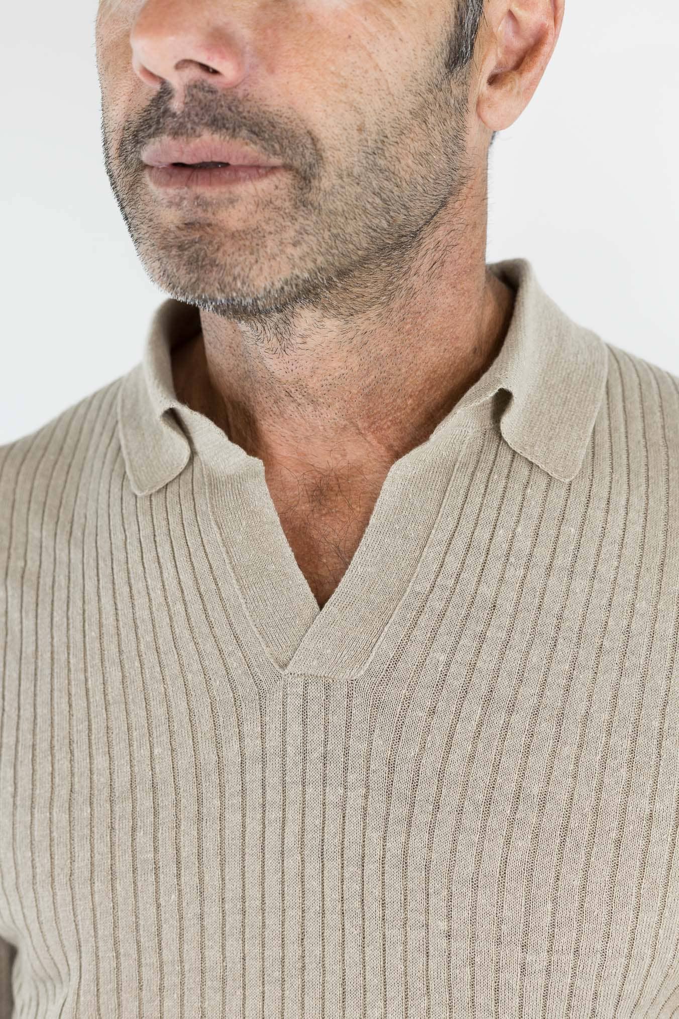SETTEFILI CASHMERE Polo Skipper Lino Cotone Coste Beige