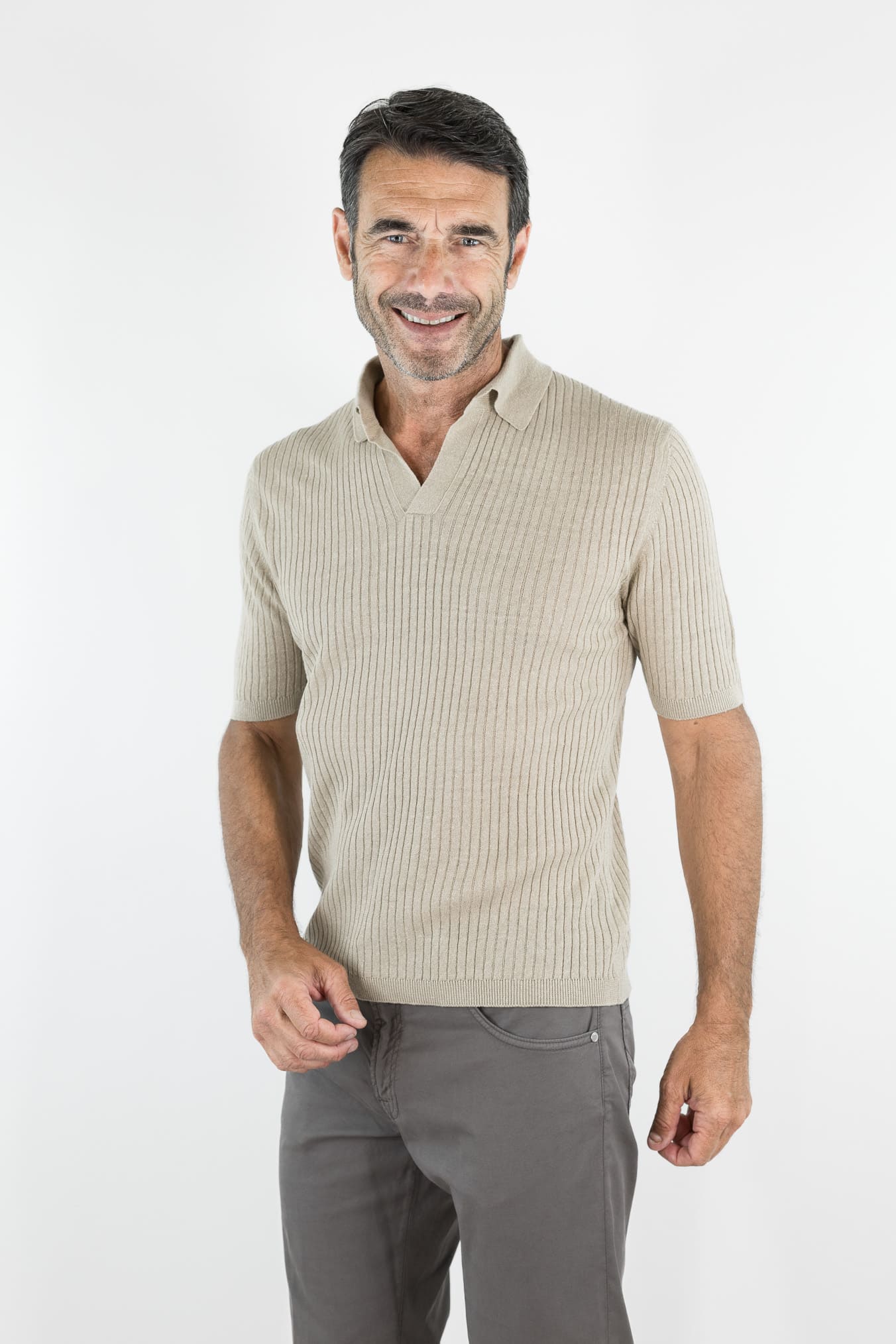 SETTEFILI CASHMERE Polo Skipper Lino Cotone Coste Beige