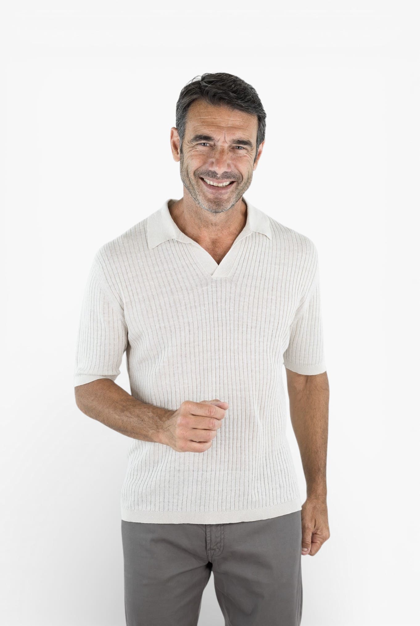 SETTEFILI CASHMERE Polo Skipper Lino Cotone Coste Avorio