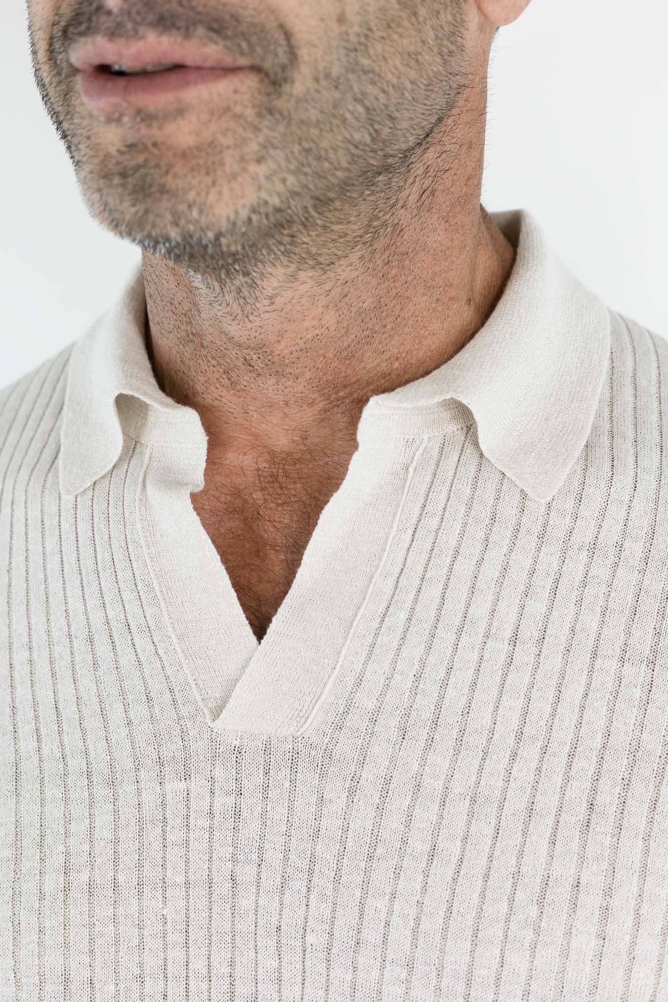 SETTEFILI CASHMERE Polo Skipper Lino Cotone Coste Avorio