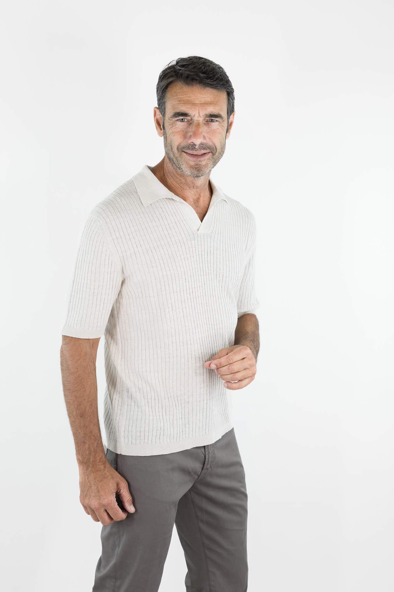 SETTEFILI CASHMERE Polo Skipper Lino Cotone Coste Avorio