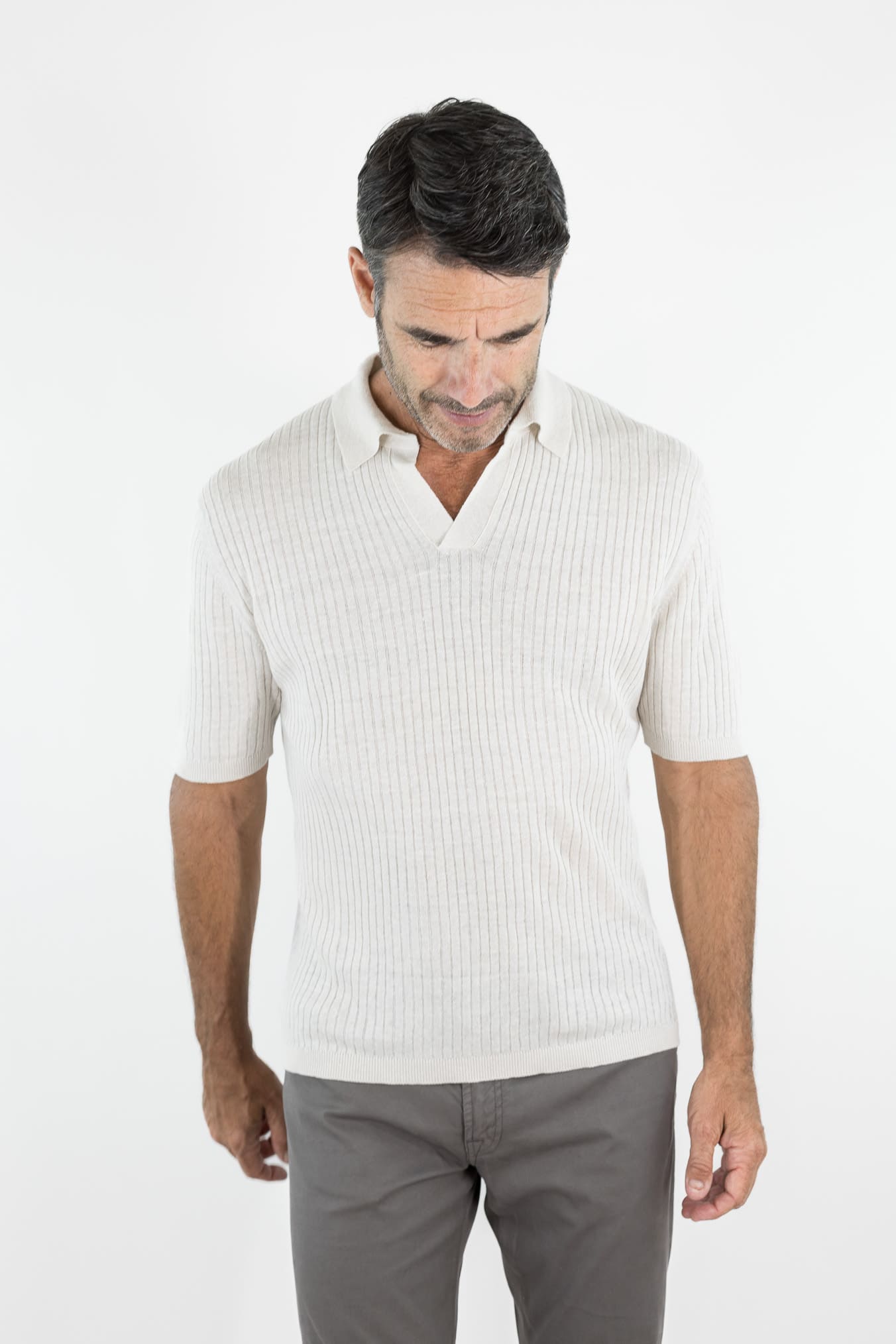 SETTEFILI CASHMERE Polo Skipper Lino Cotone Coste Avorio