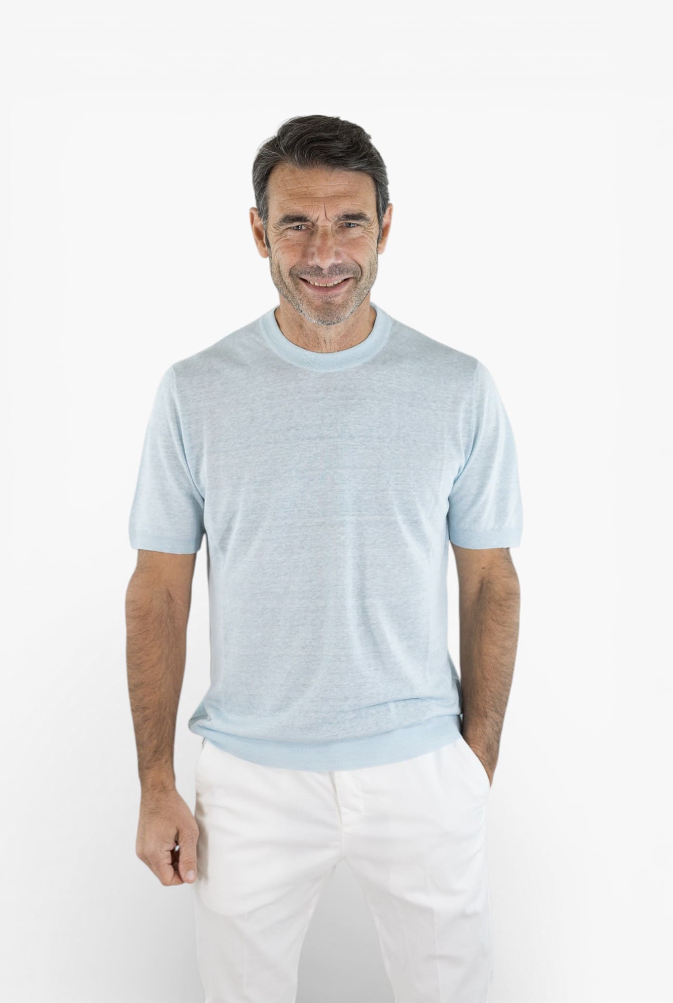 SVEVO PARMA Girocollo Seta Lino Maniche Corte Celeste