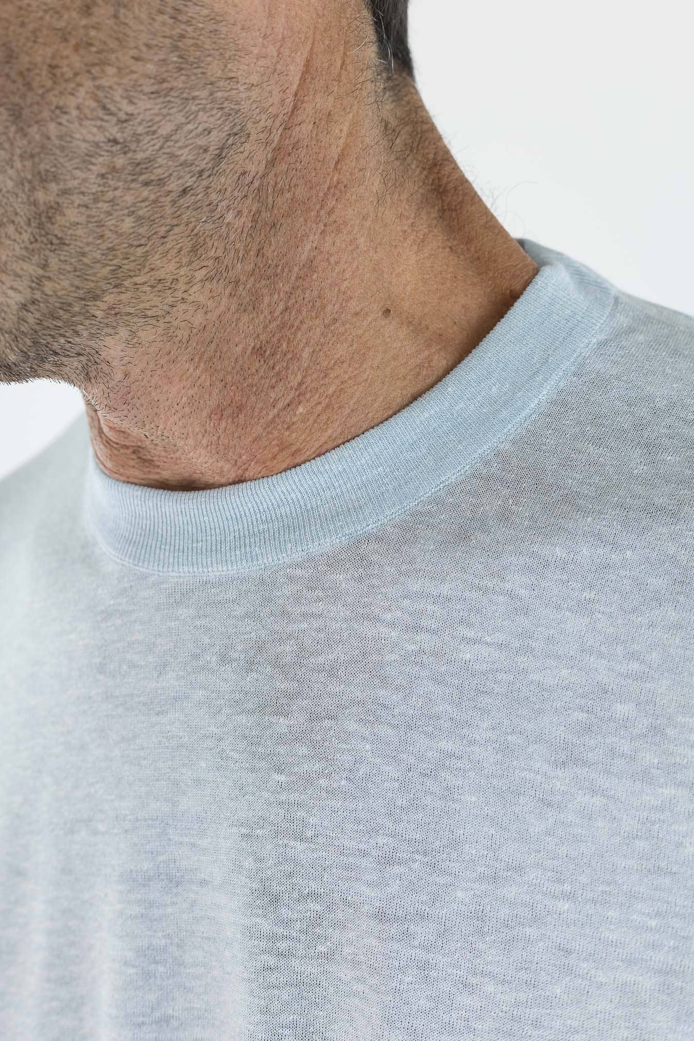 SVEVO PARMA Girocollo Seta Lino Maniche Corte Celeste