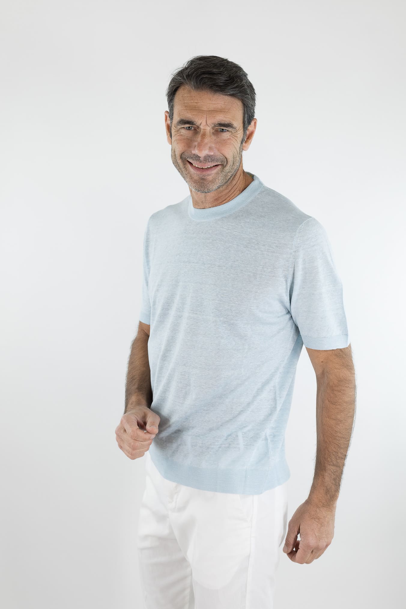 SVEVO PARMA Girocollo Seta Lino Maniche Corte Celeste