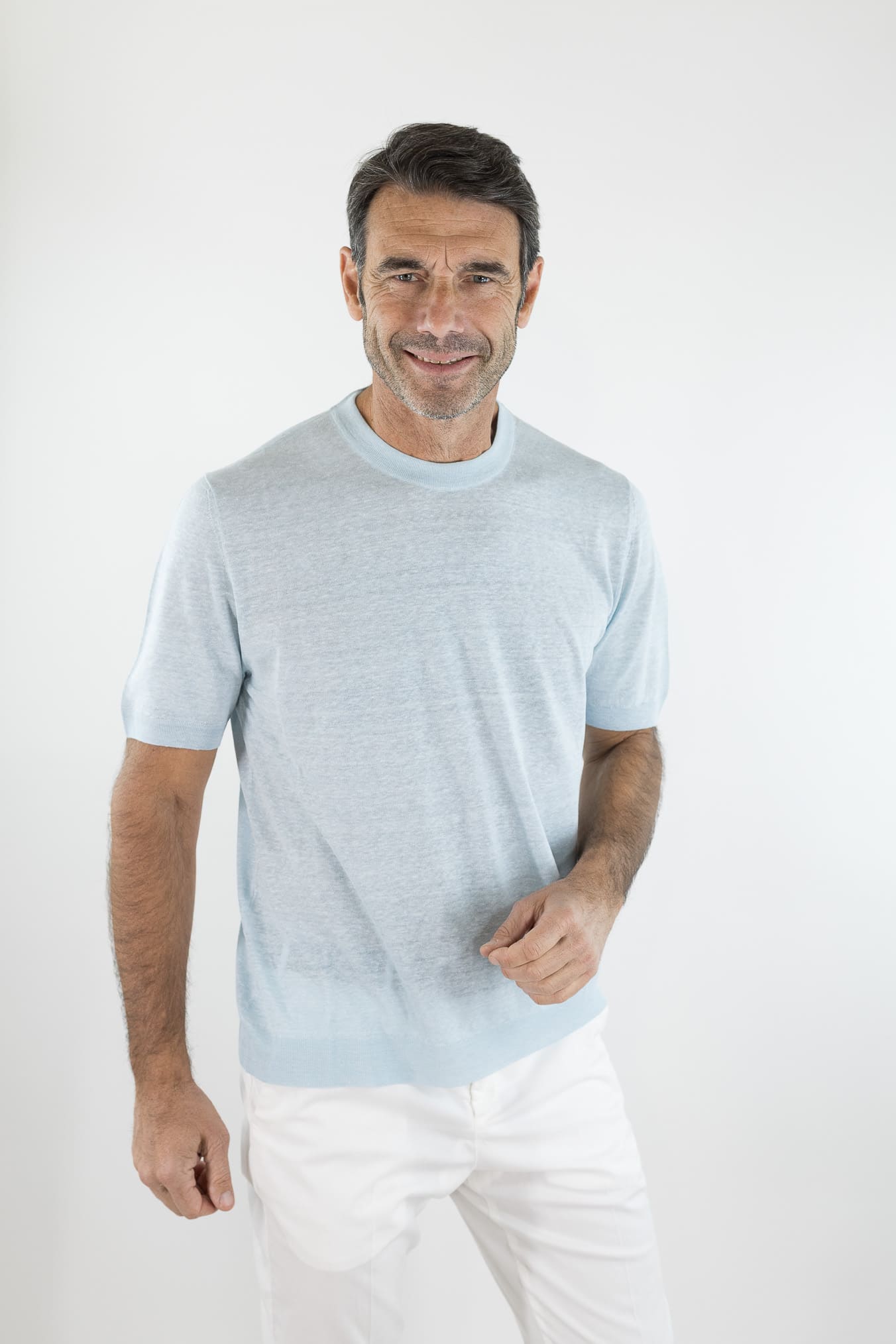 SVEVO PARMA Girocollo Seta Lino Maniche Corte Celeste