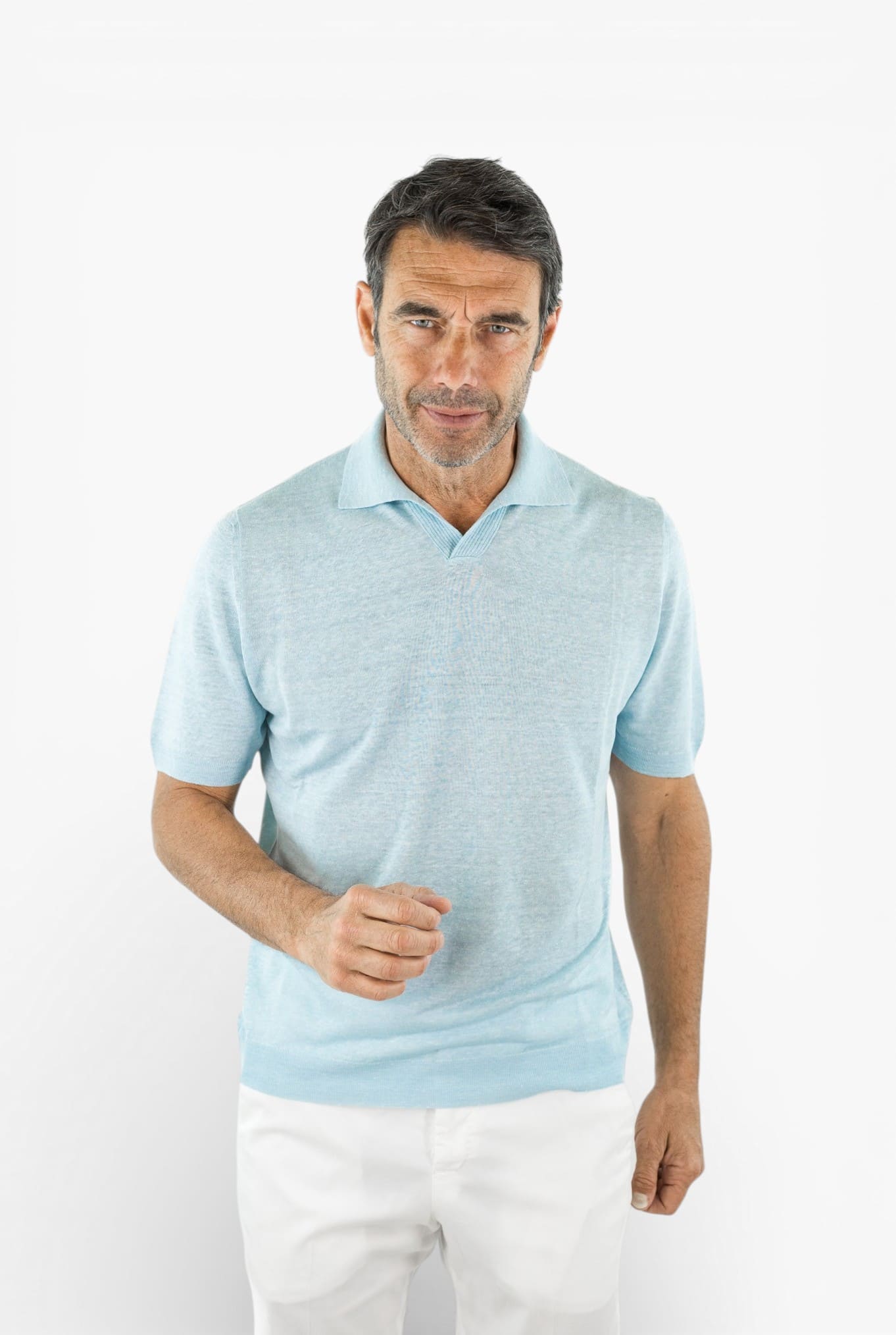 SVEVO PARMA Polo Skipper Lino Seta Celeste