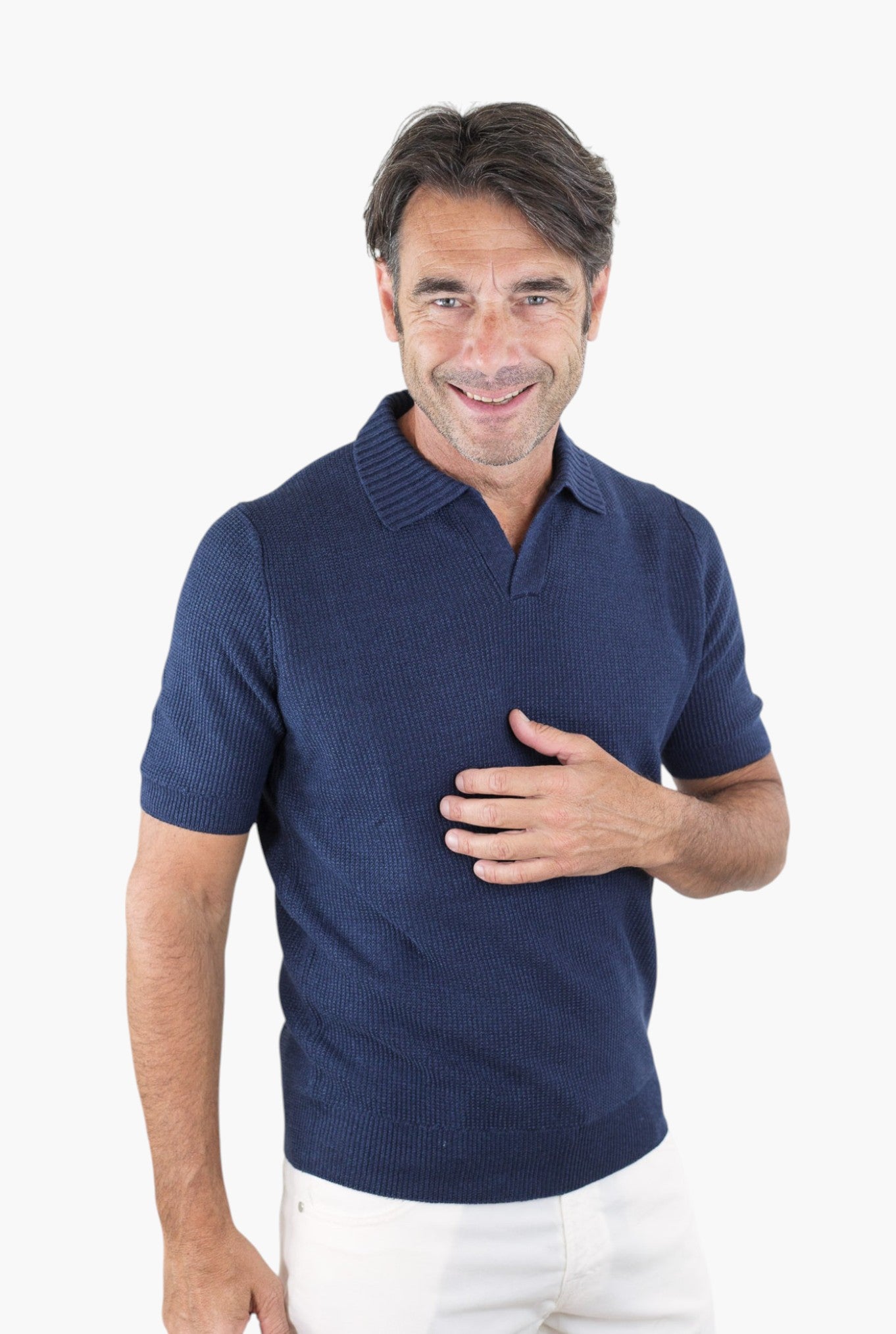 TAGLIATORE Polo Maniche Corte Lino Cotone Blu Navy