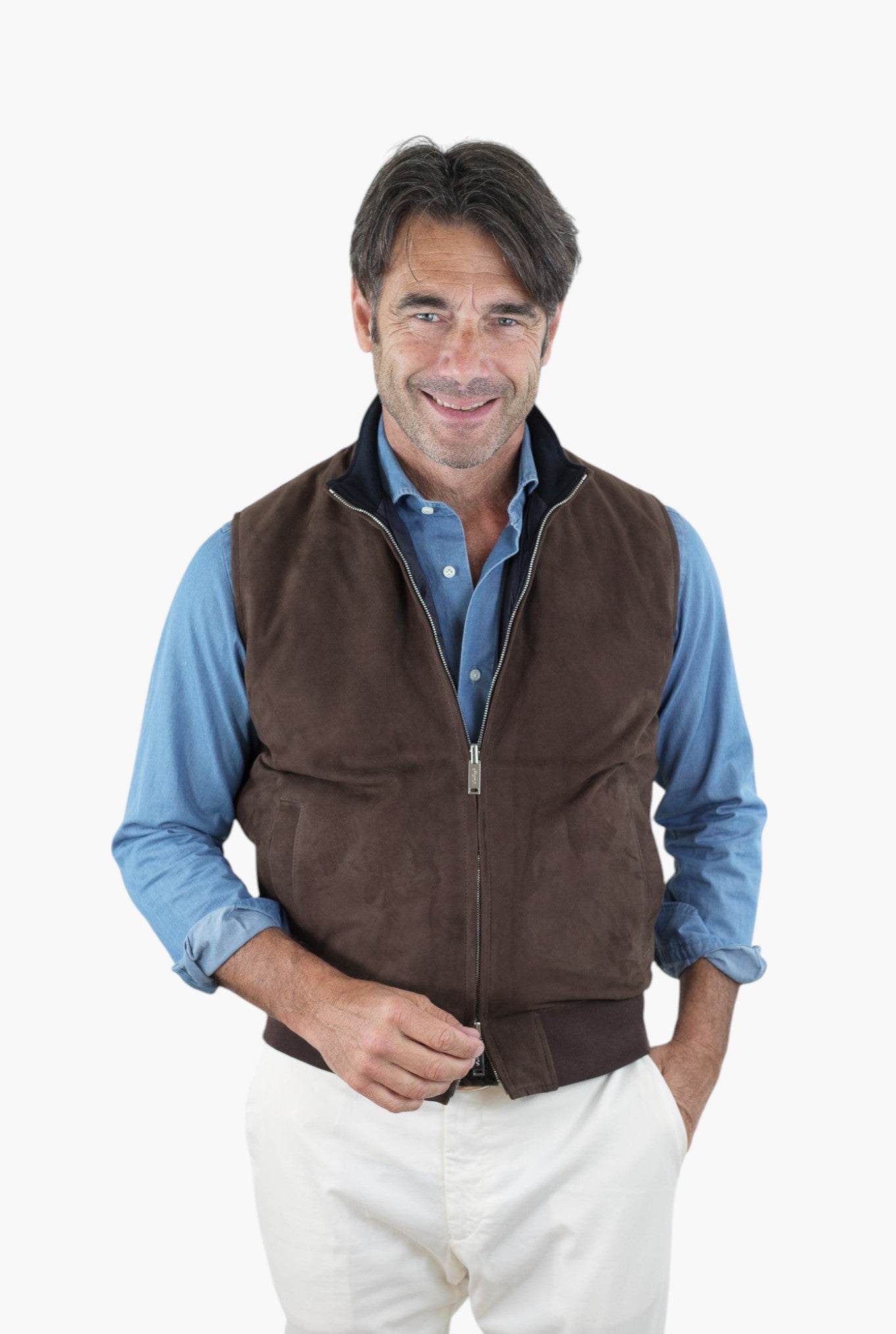 VOLFAGLI Gilet Reversibile Suede Marrone Nylon Blu