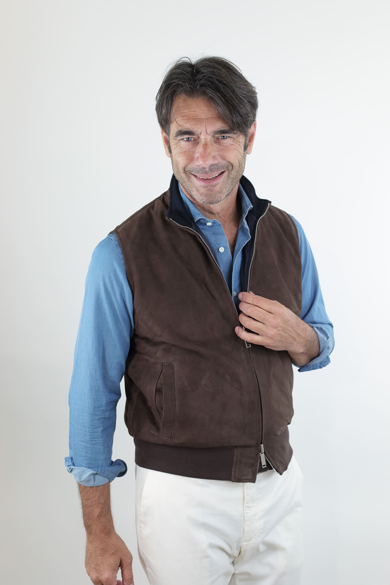 VOLFAGLI Gilet Reversibile Suede Marrone Nylon Blu