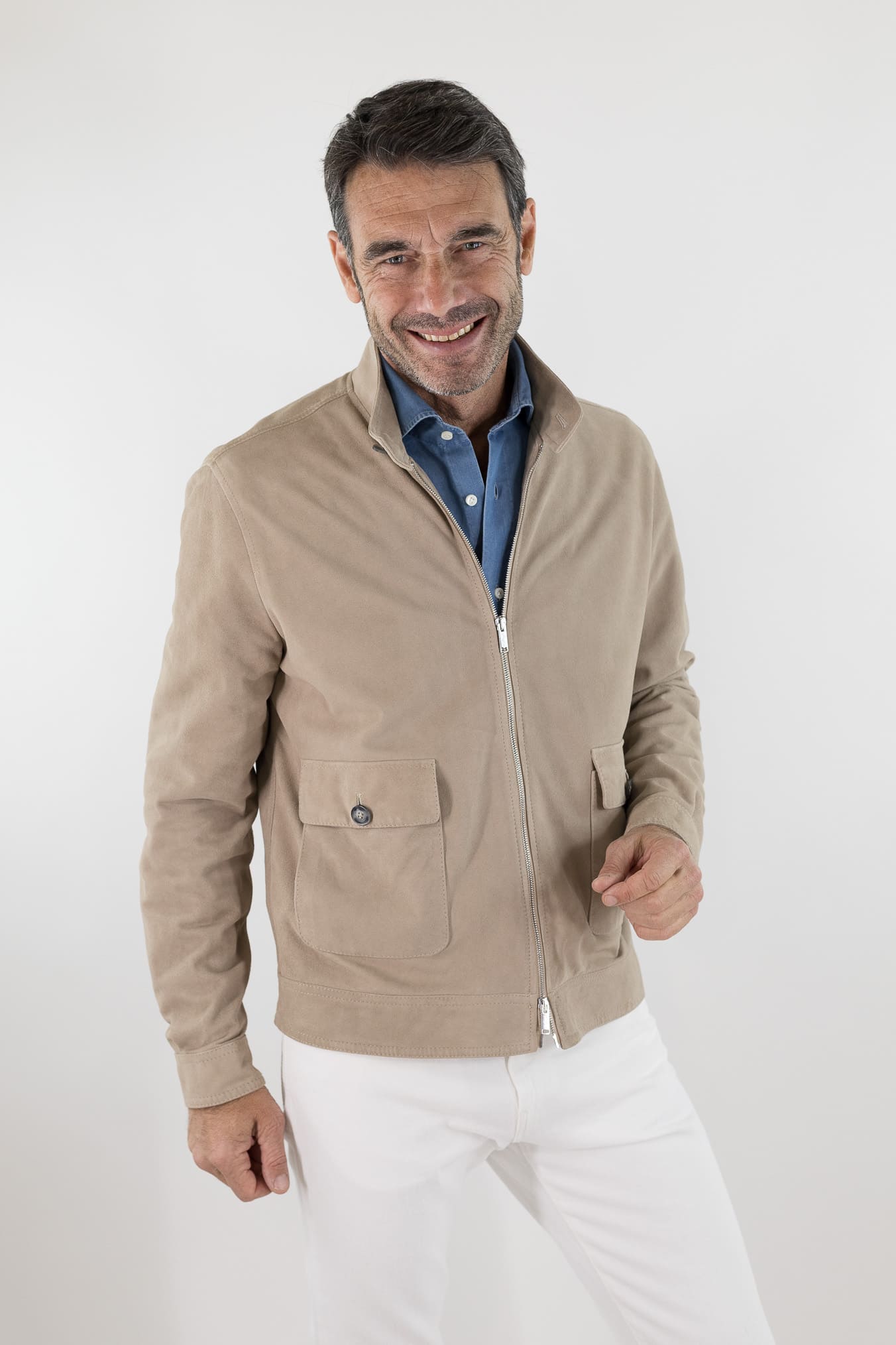 VOLFAGLI Giubbino Camoscio Nappato Beige