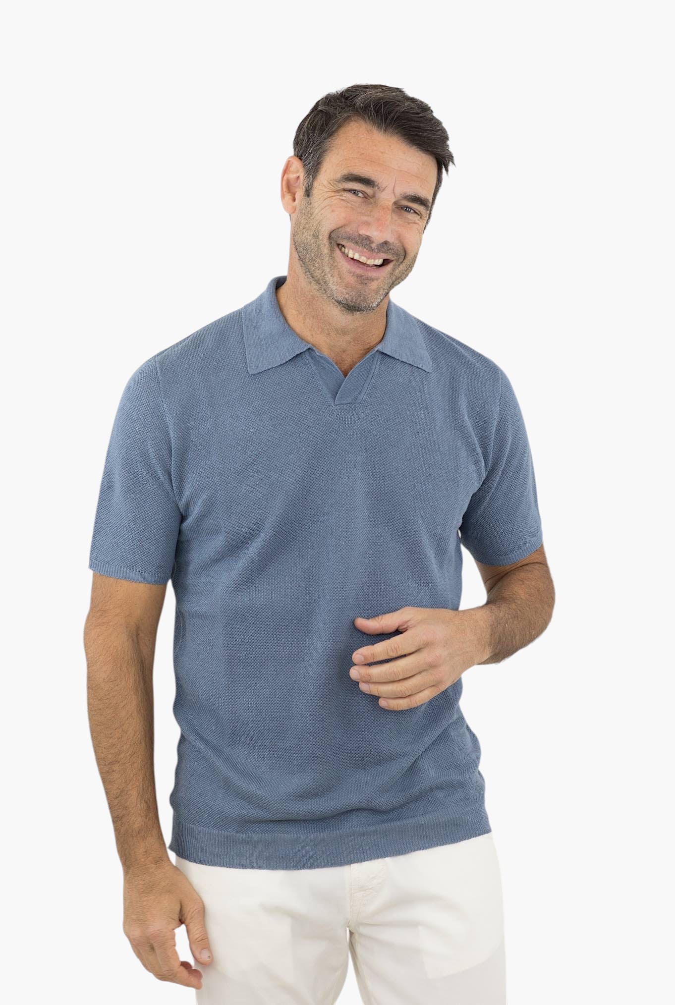 Polo Maniche Corte Lino Nido D'ape Avio ROBERTO COLLINA