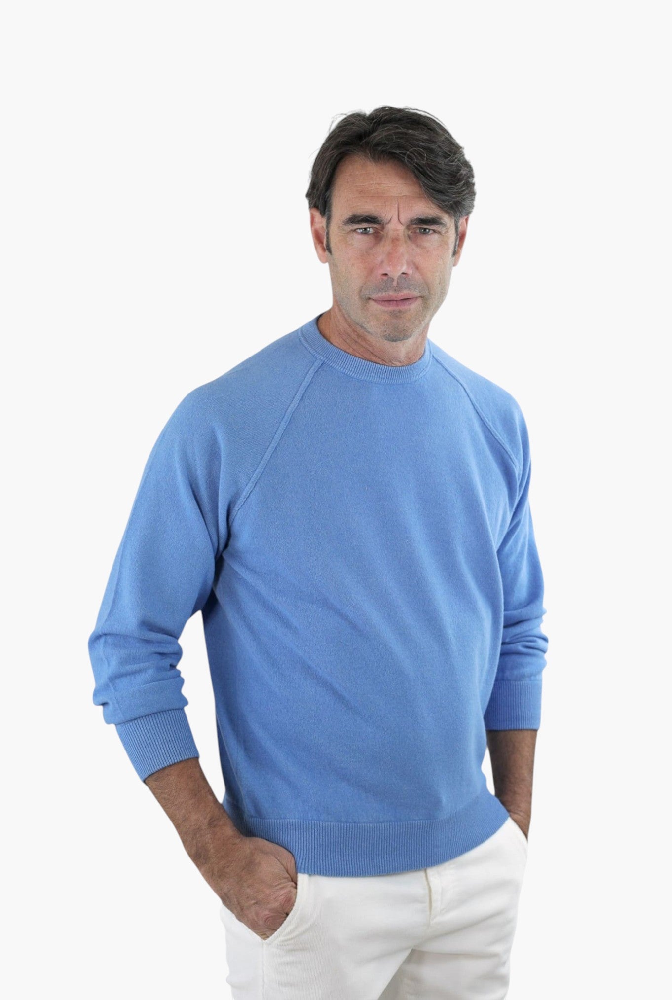 Raglan Cashmere Old Dyed Crewneck Light Blue
