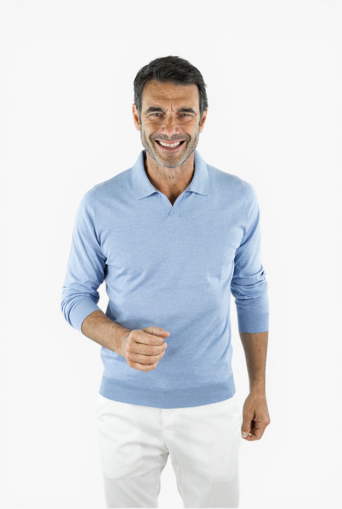 Polo Skipper Cotone Sea Island Celeste - Guarino Store