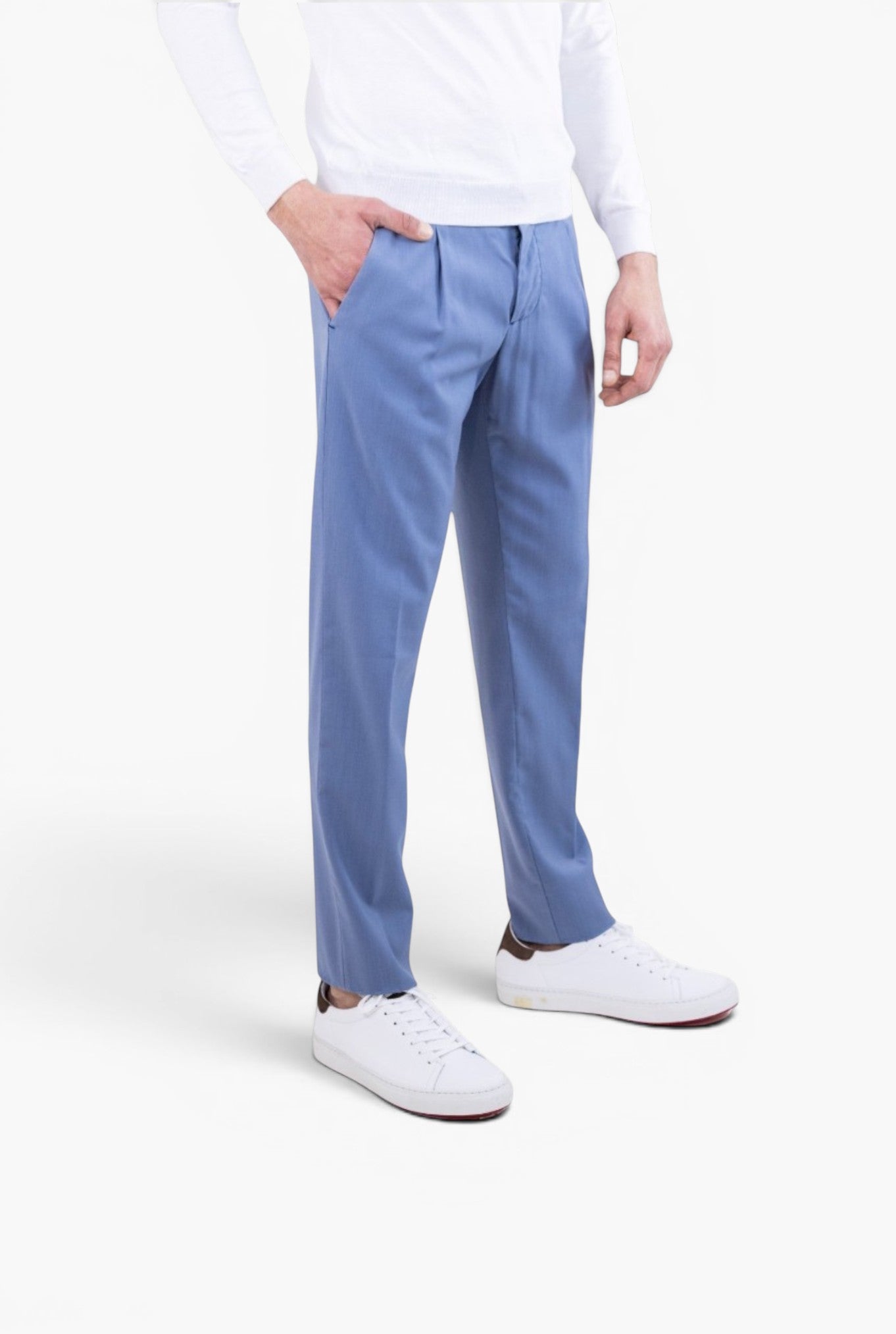 Fresh Wool Trousers with Darts in Avio