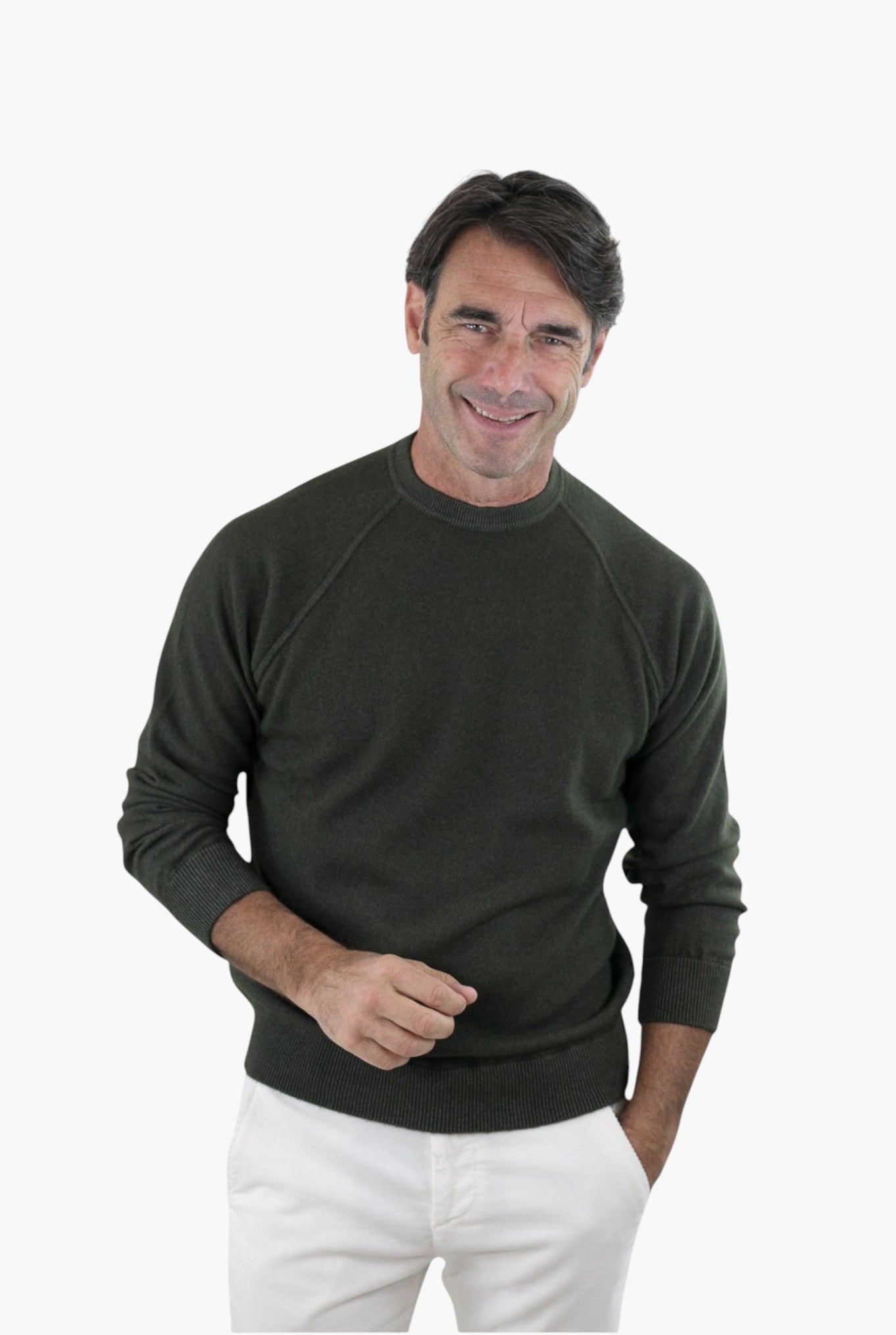 Girocollo Raglan Cashmere Old Dyed Verde Loden