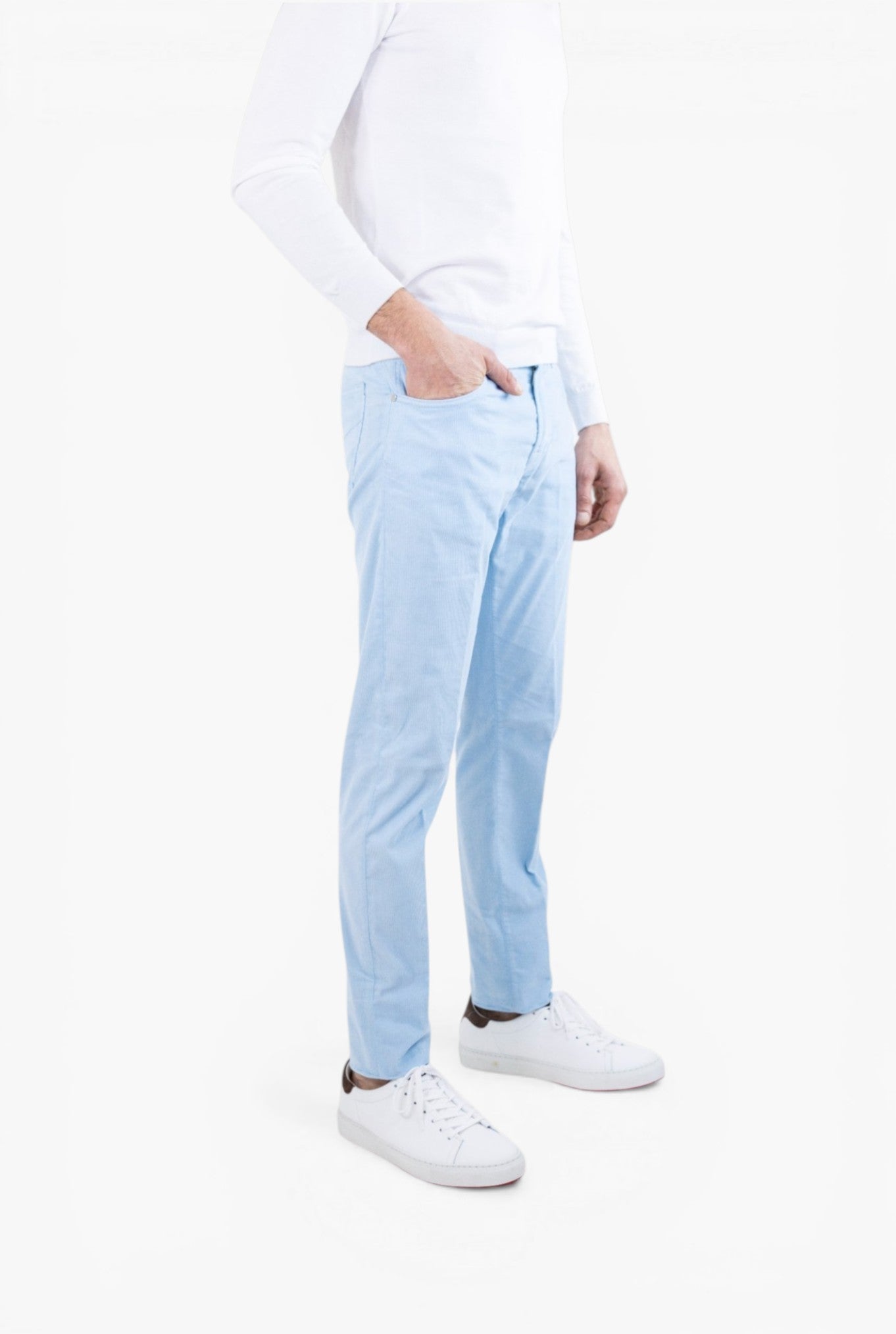 Pantaloni Velluto Millerighe Superlight 5 Tasche Celeste - Guarino Store