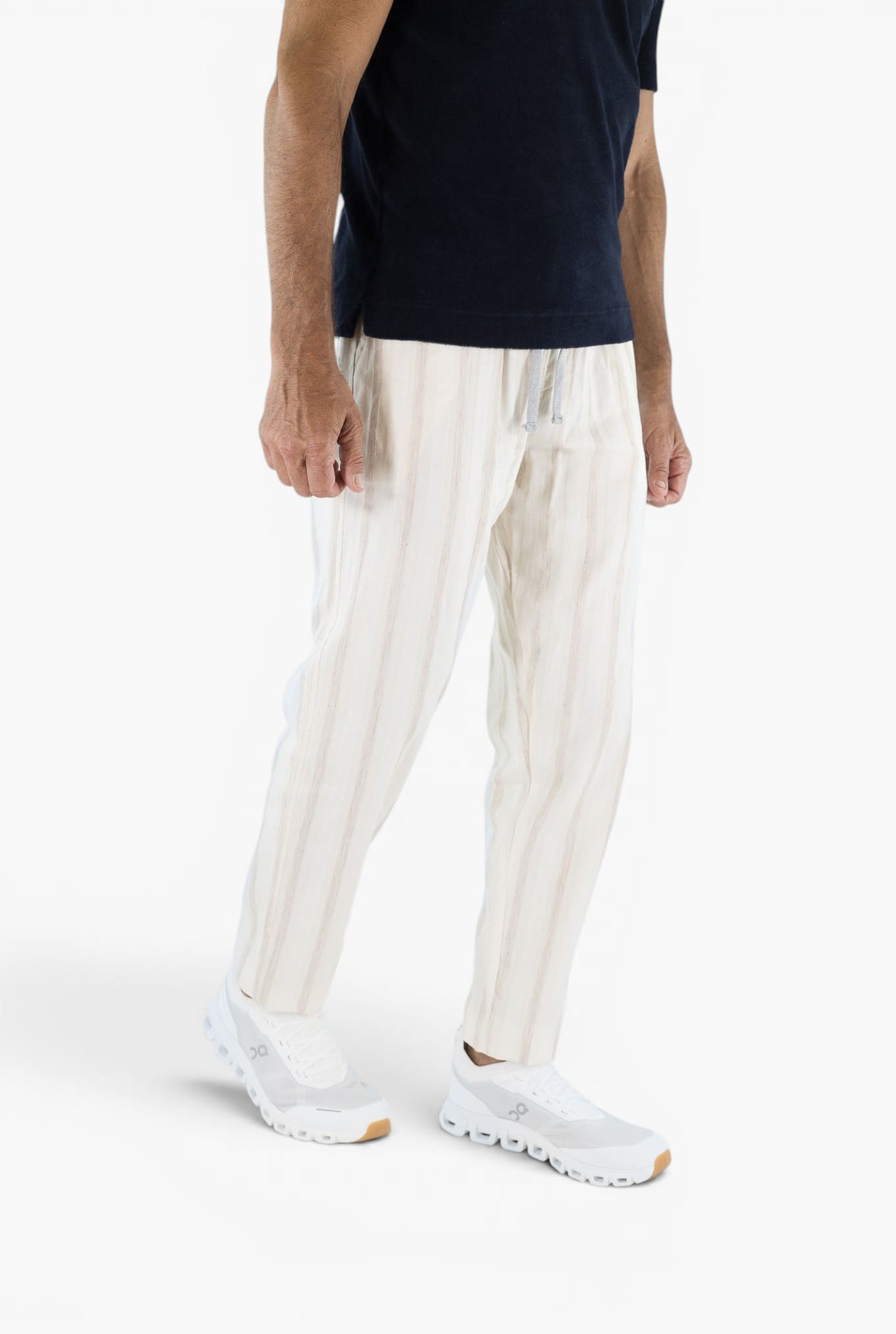FEDELI Pantaloni Lino Rigato Comfort "Bonifacio" Panna/Beige