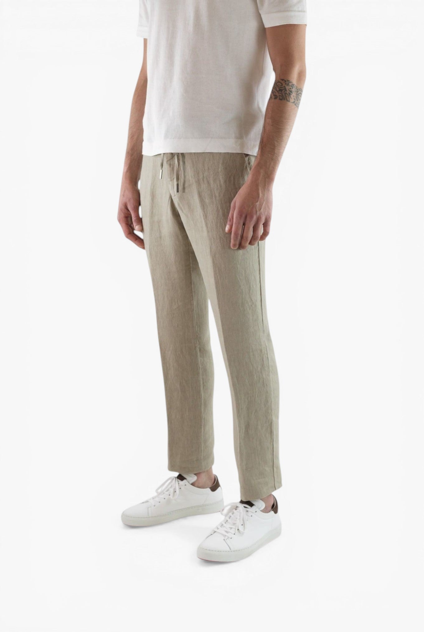 Beige Linen Drawstring Pants