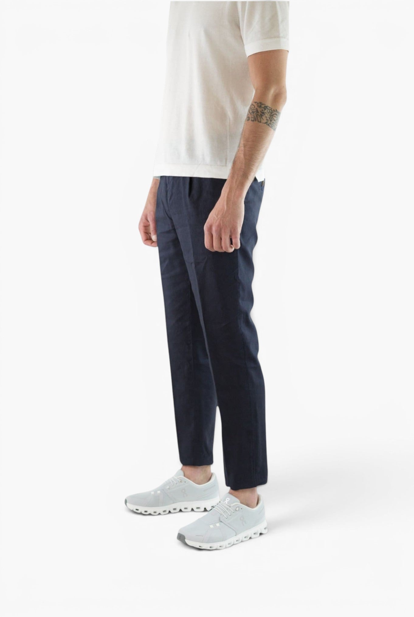 MYTHS Pantaloni Vintage Lana Lino Pinces Blu