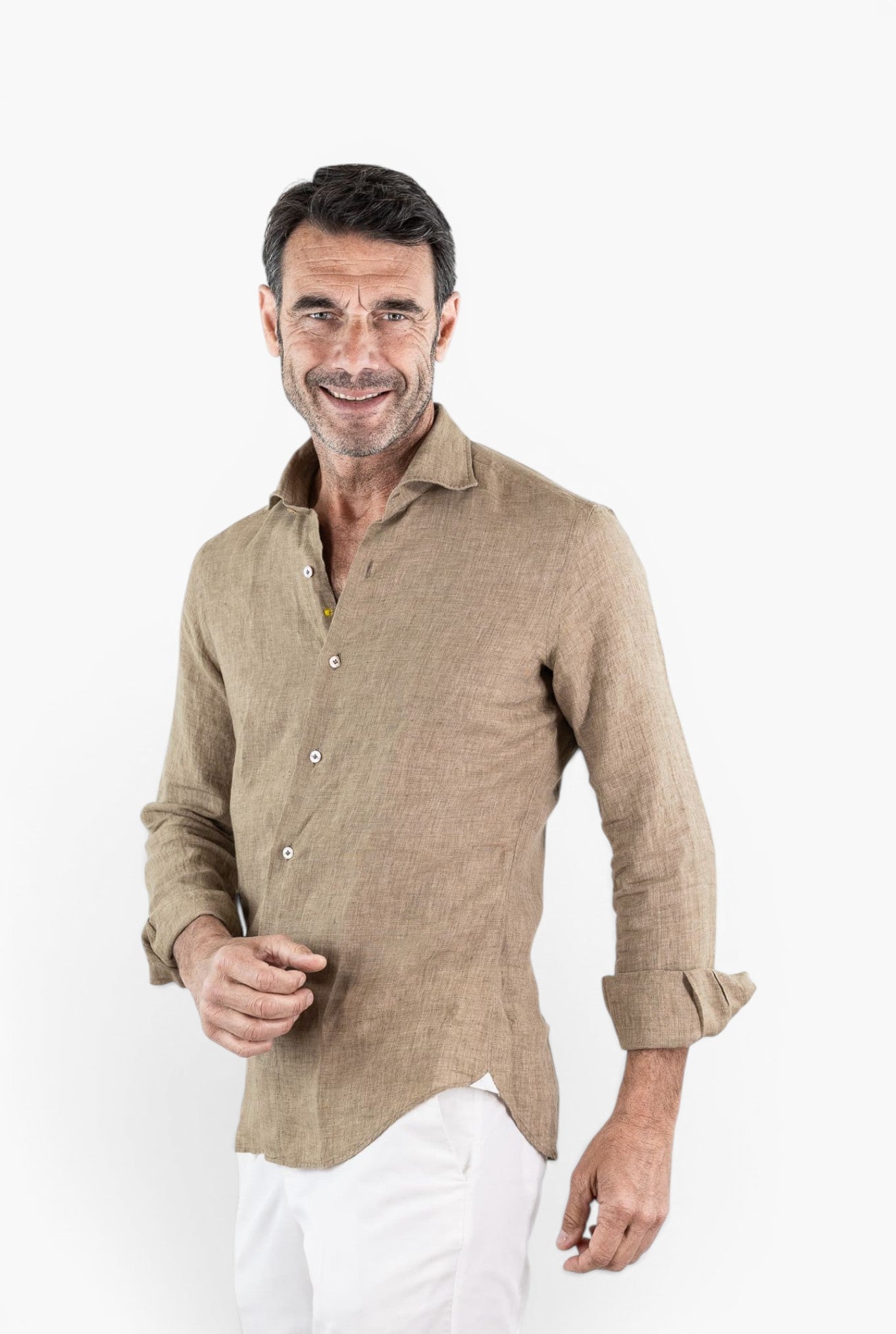 GIANNETTO PORTOFINO Camicia Lino Beige COMFORT FIT
