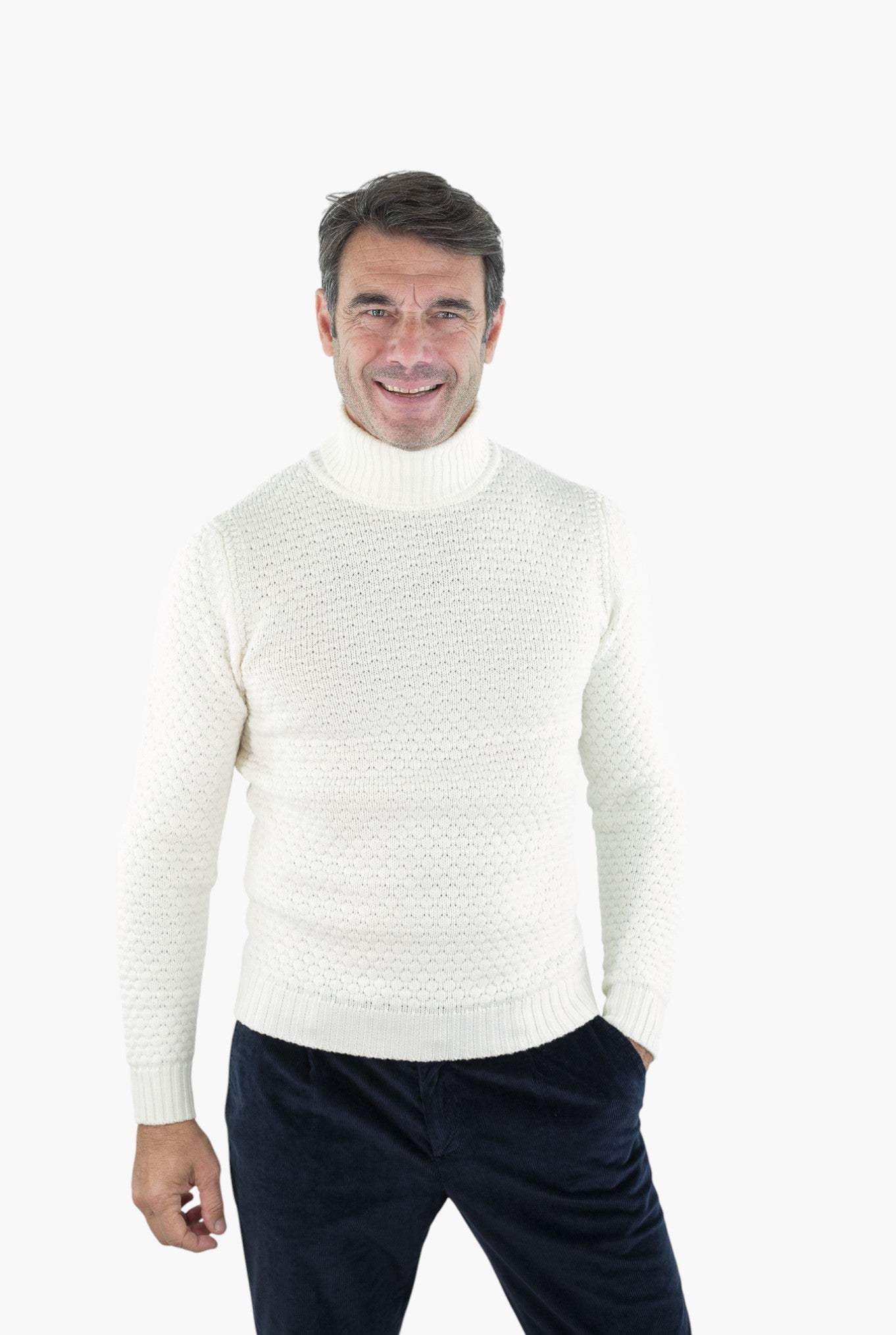 Hubbel Honeycomb Merino Wool Turtleneck White
