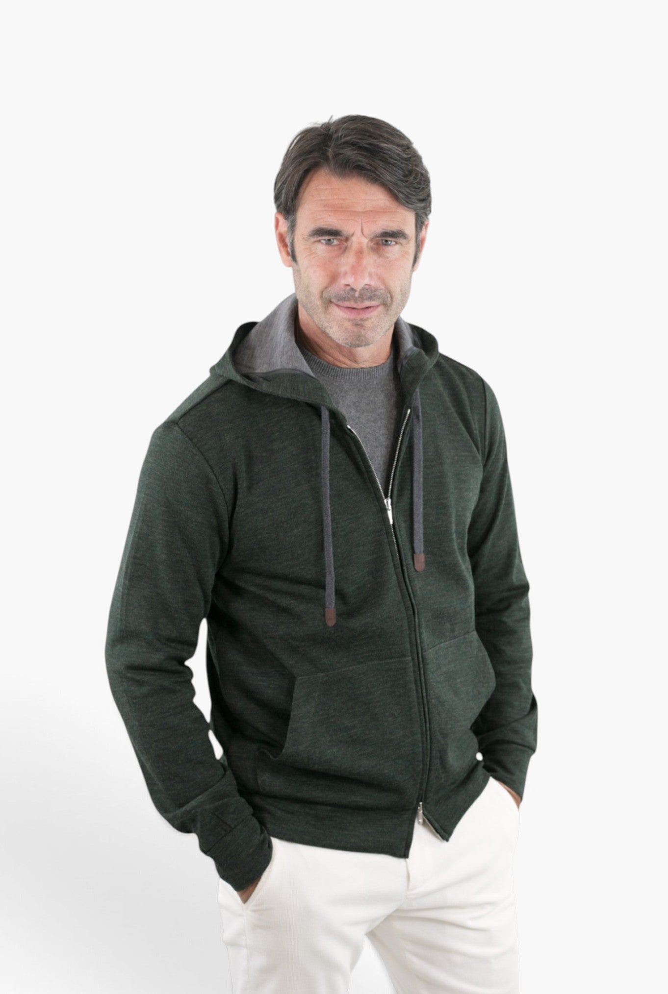 Felpa Cappuccio "Mike" Jersey Lana Verde PESCAROLO