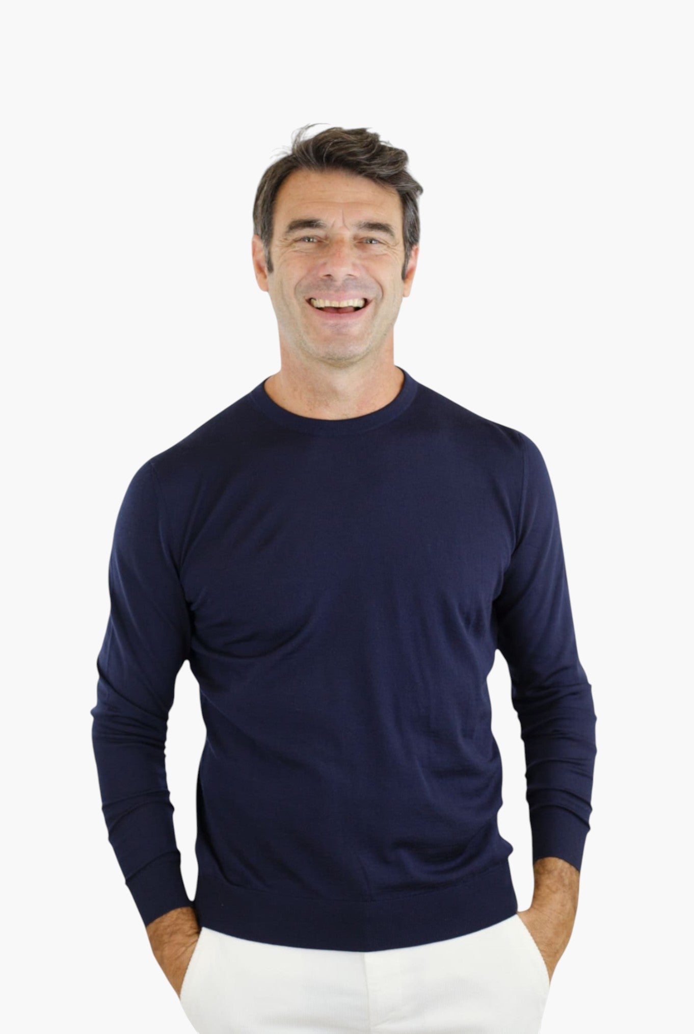 KITON Maglia Girocollo Lana 14 Micron Blu