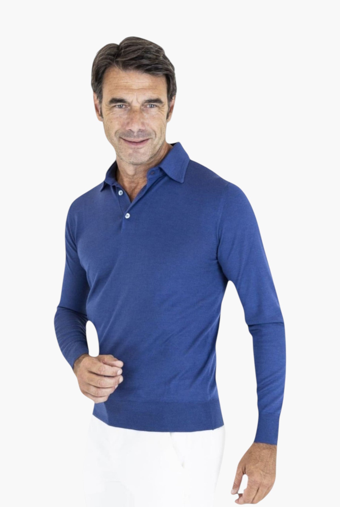 Polo Cashmere e Seta Manica Lunga Azzurro