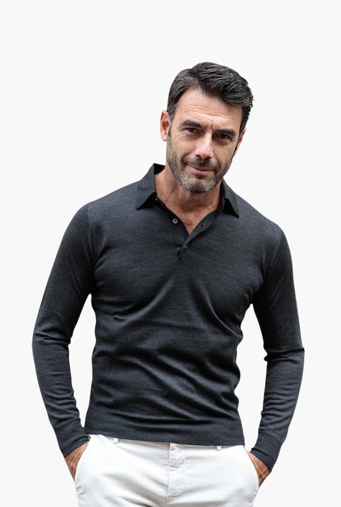 Polo Cashmere e Seta Manica Lunga Grigio Scuro - Guarino Store