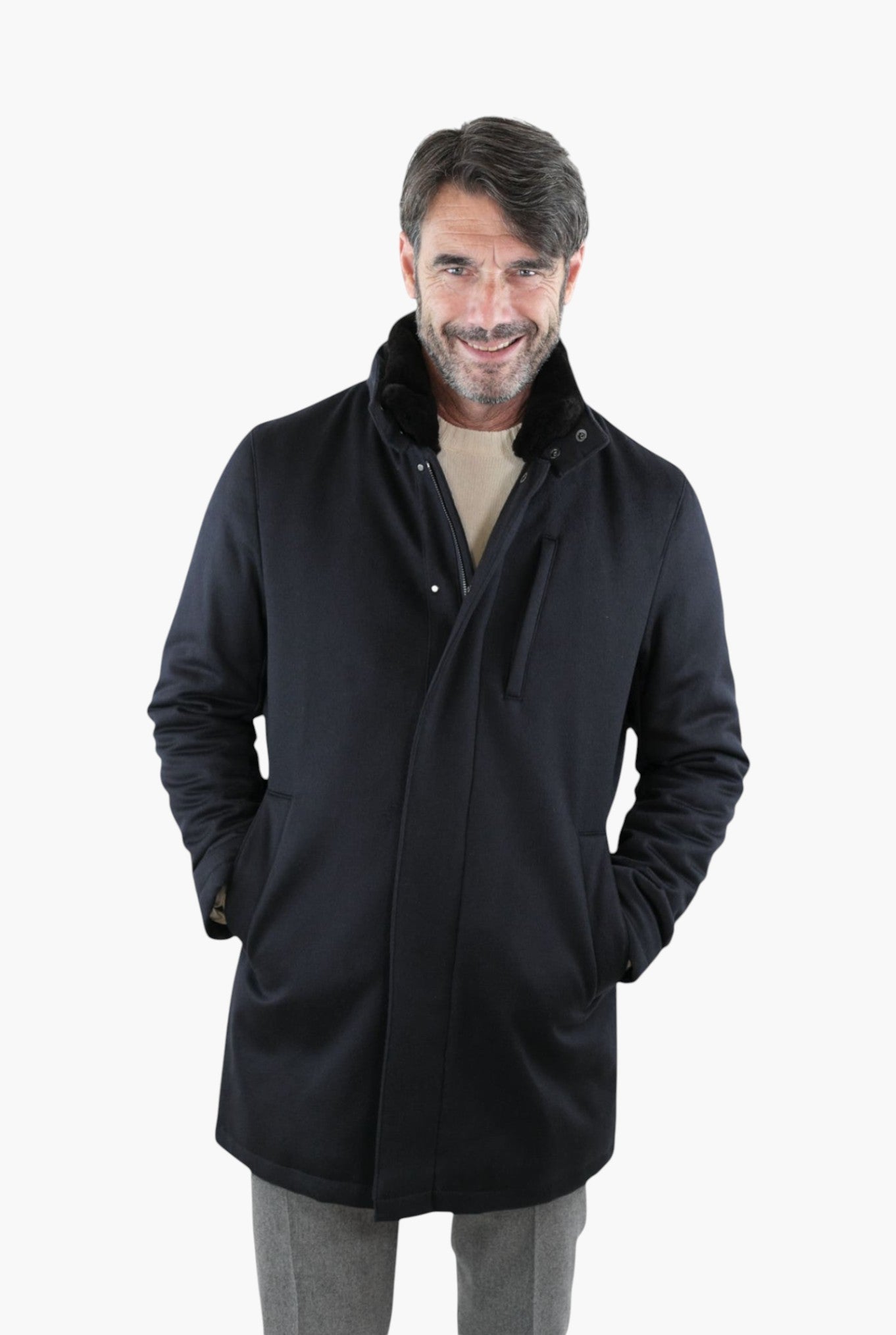 Giaccone Cashmere Castorino Removibile Blu Scuro